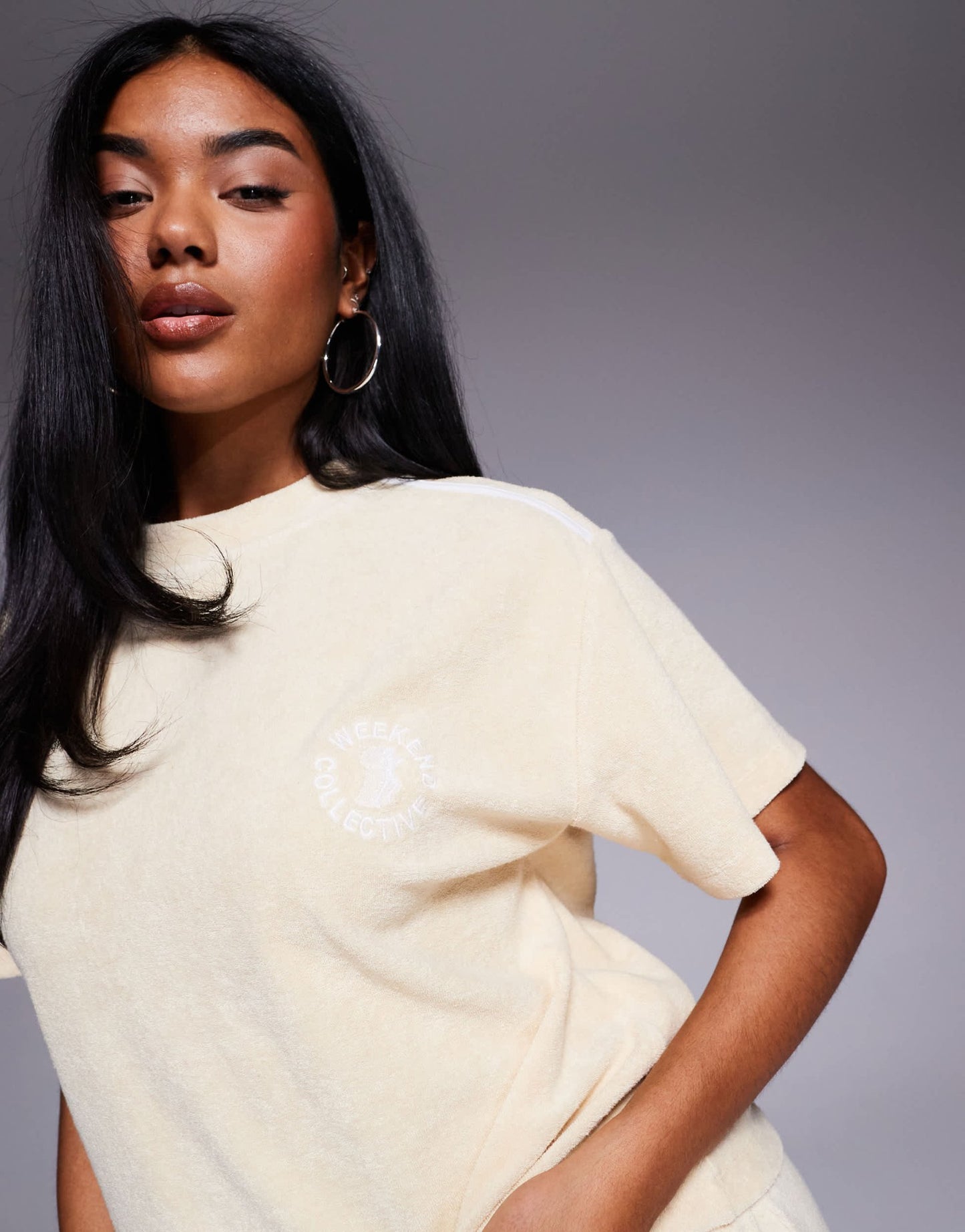 Weekend Collective co-ord t-shirt with towelling in buttermilk - ASOS Sample Sale