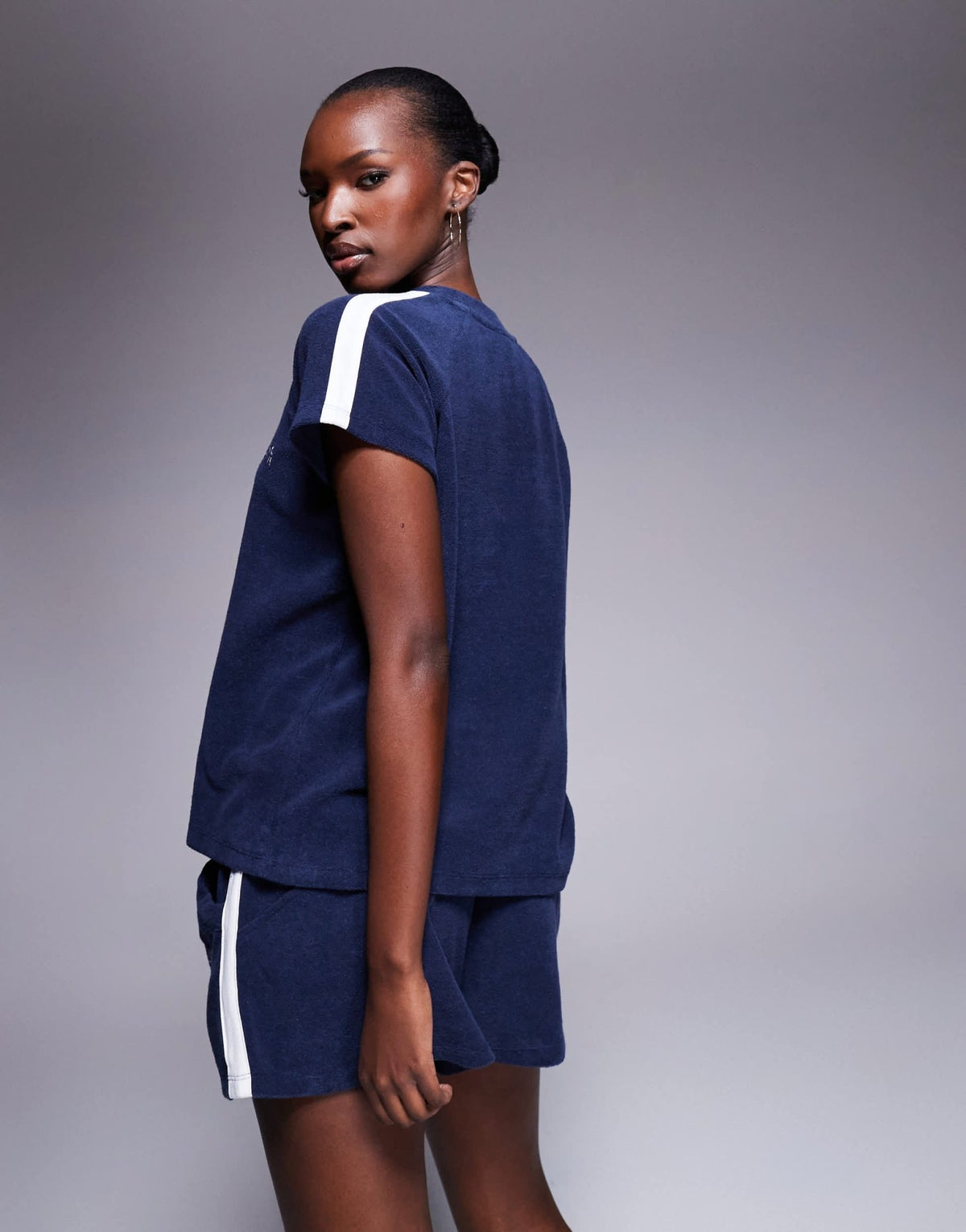 Weekend Collective co-ord t-shirt with towelling in navy - ASOS Sample Sale