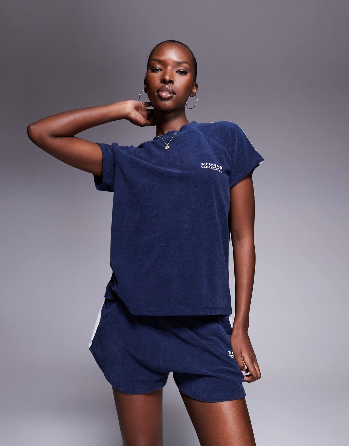 Weekend Collective co-ord t-shirt with towelling in navy - ASOS Sample Sale