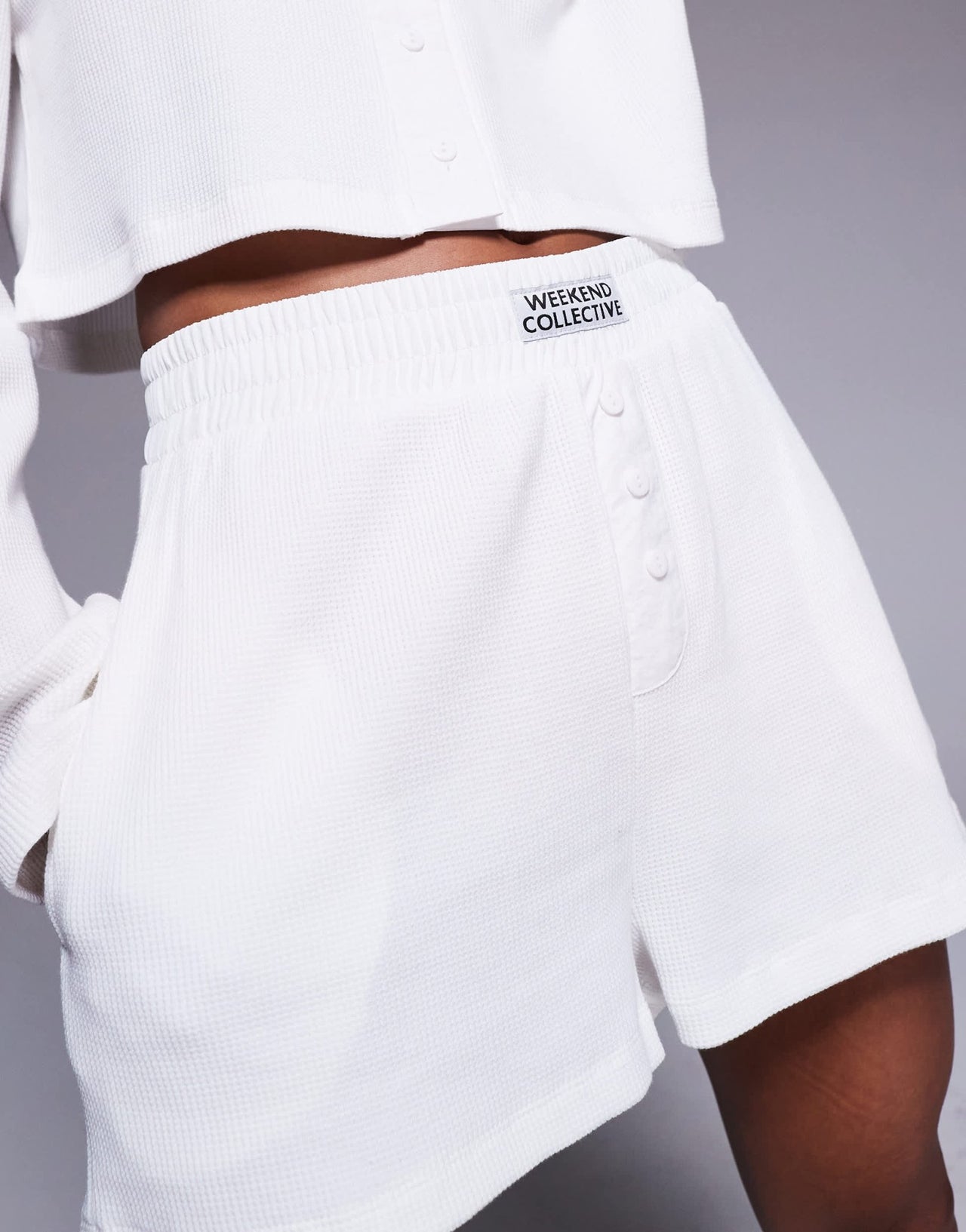 Weekend Collective co-ord waffle shorts with nylon in coconut milk - ASOS Sample Sale