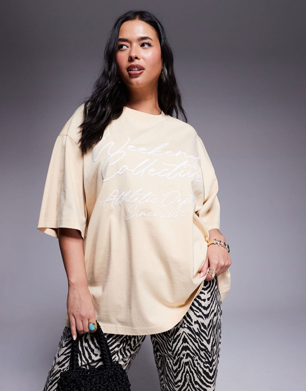 Weekend Collective Curve oversized t-shirt with scribble logo in buttermilk - ASOS Sample Sale