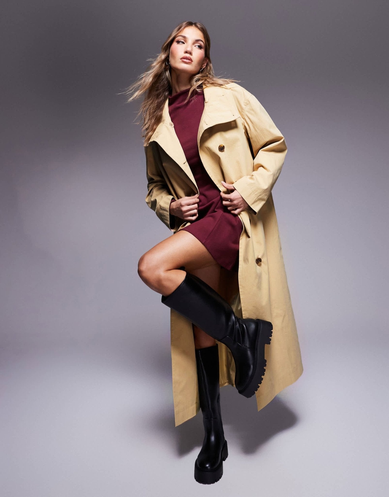 Weekend Collective funnel neck trench coat in camel - ASOS Sample Sale