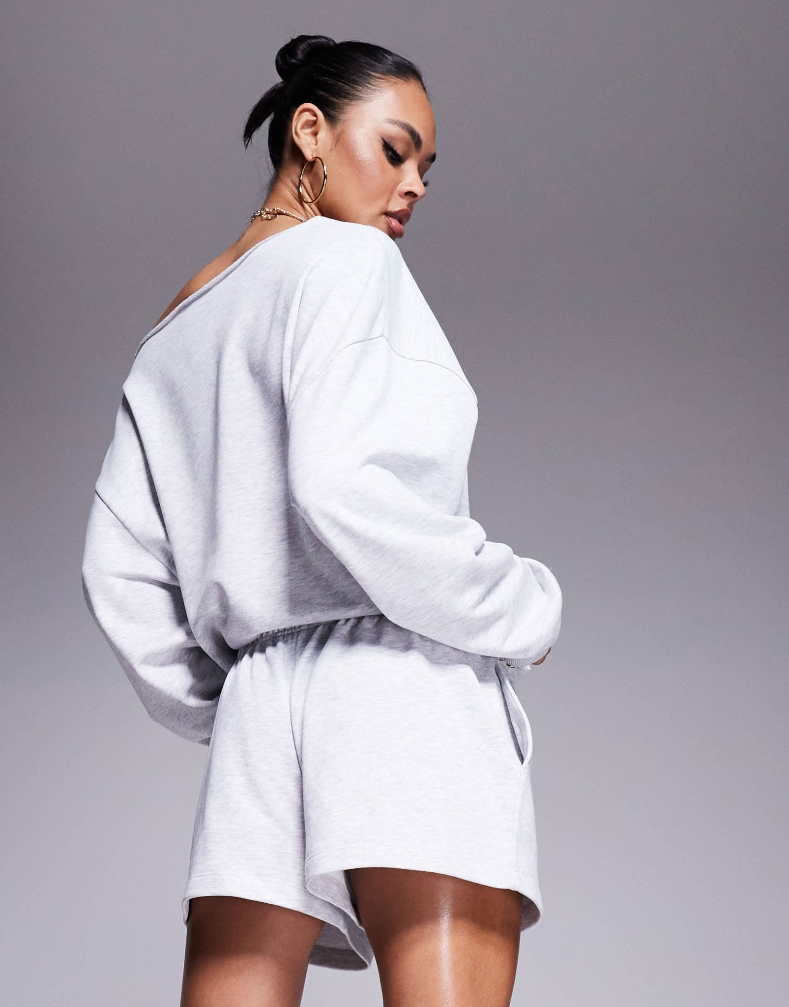 Weekend collective short co - ord with embroidered logo in grey marl - ASOS Sample Sale