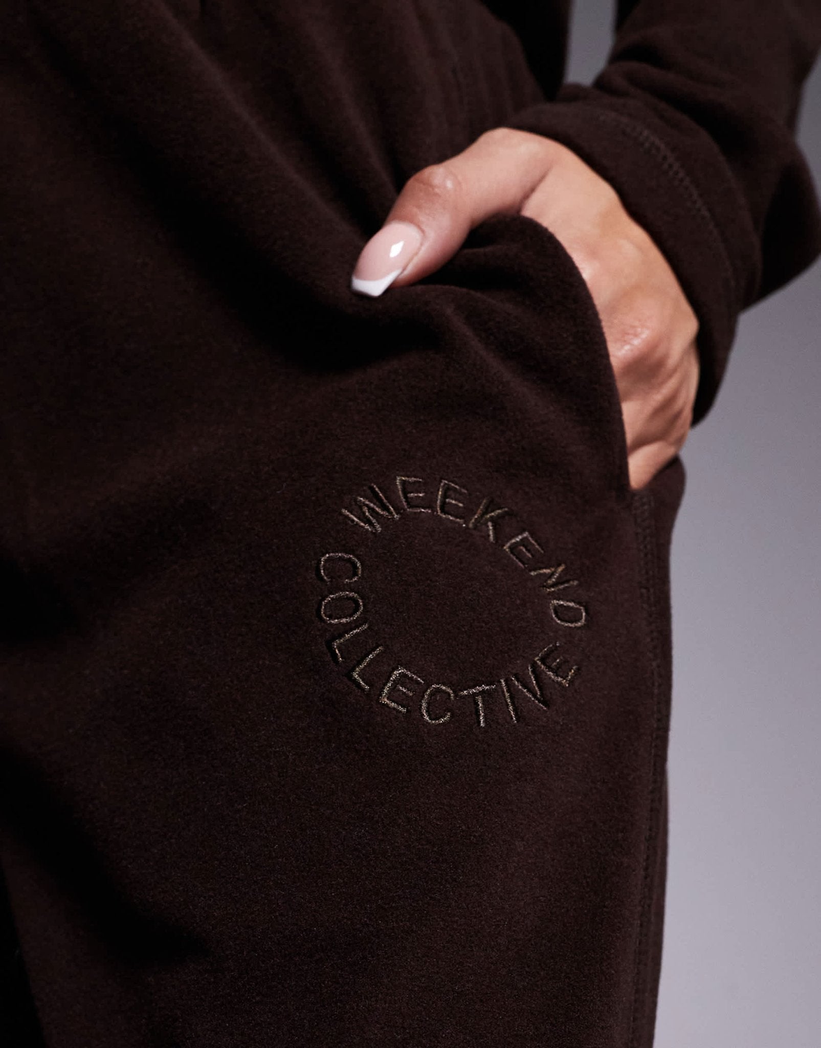Weekend Collective stretch micro fleece co-ord wide leg trouser in chocolate - ASOS Sample Sale