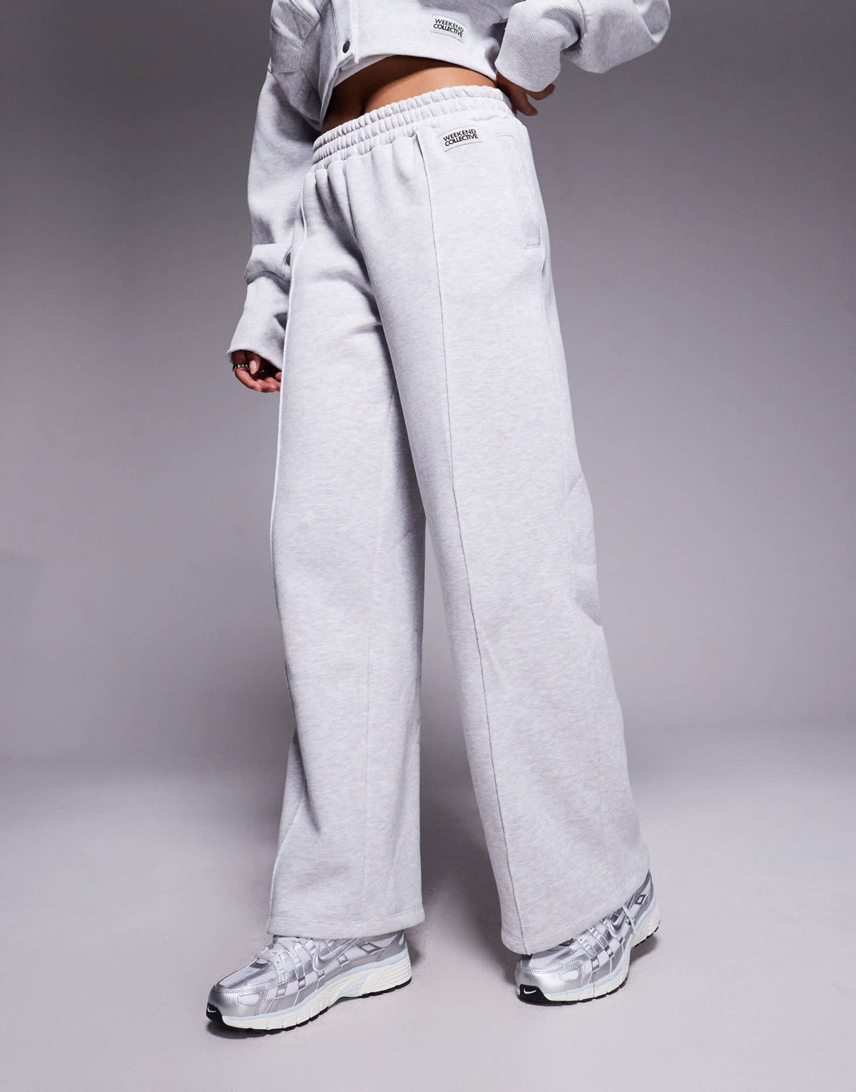 Weekend Collective wide leg jogger with pintuck in grey marl - ASOS Sample Sale