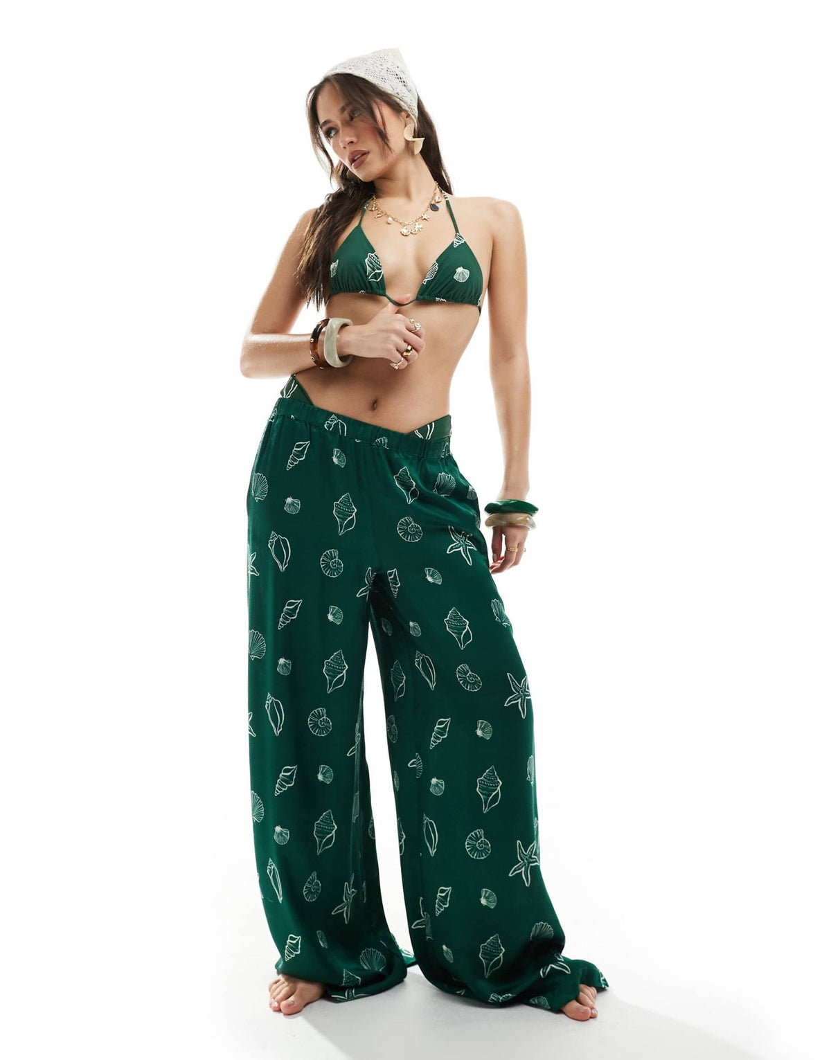 WeWoreWhat seashells wide leg beach trousers in sea green - ASOS Sample Sale