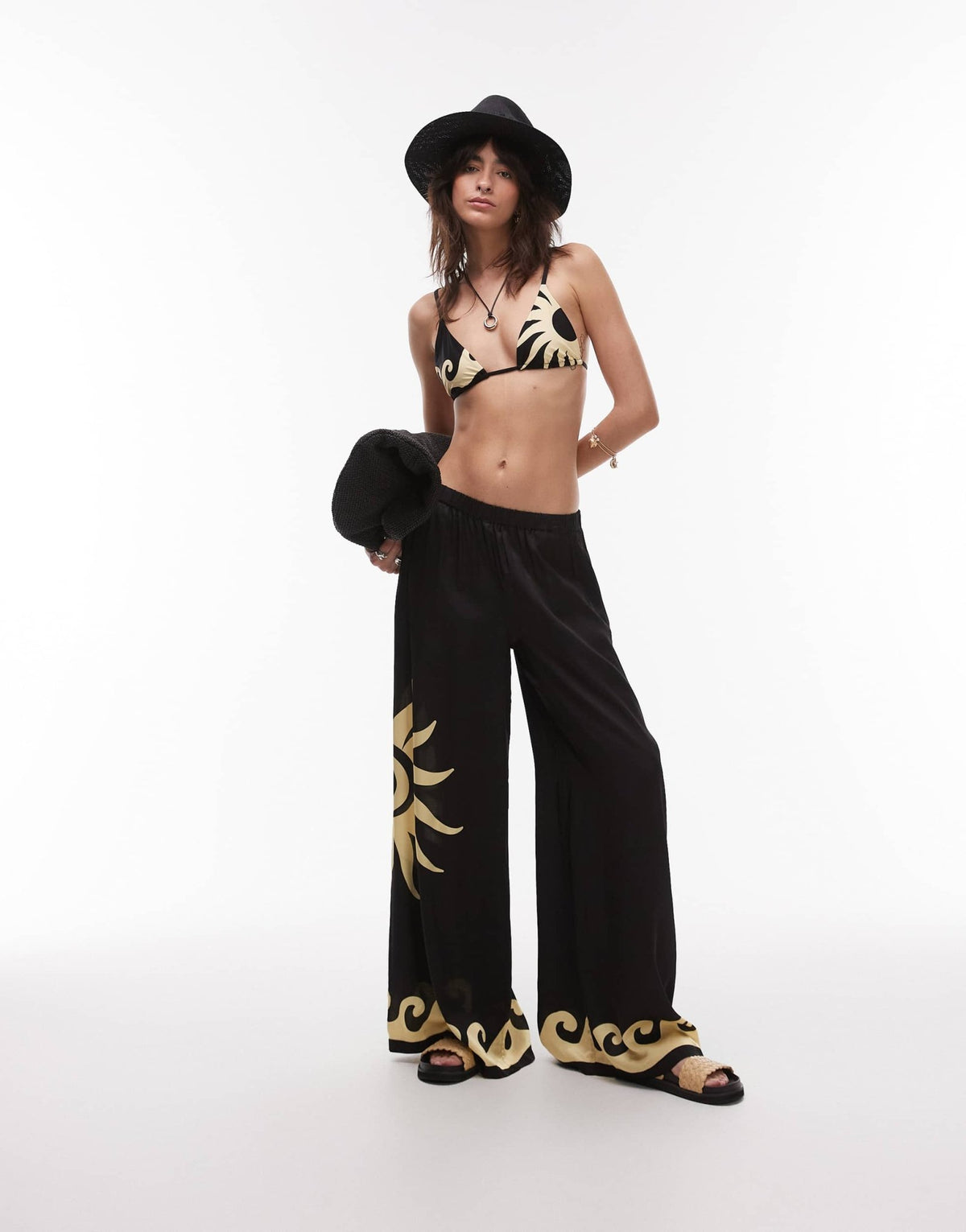 WeWoreWhat sun wave placement wide leg beach pants in black - ASOS Sample Sale