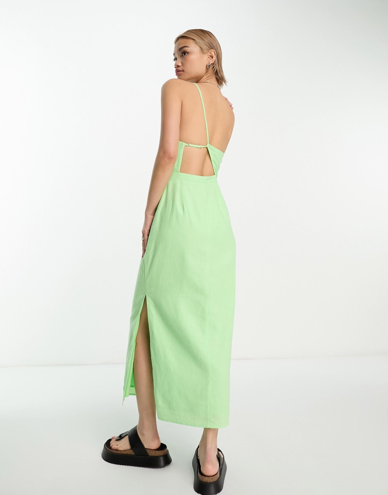 Whistles one shoulder midi dress in lime linen - ASOS Sample Sale