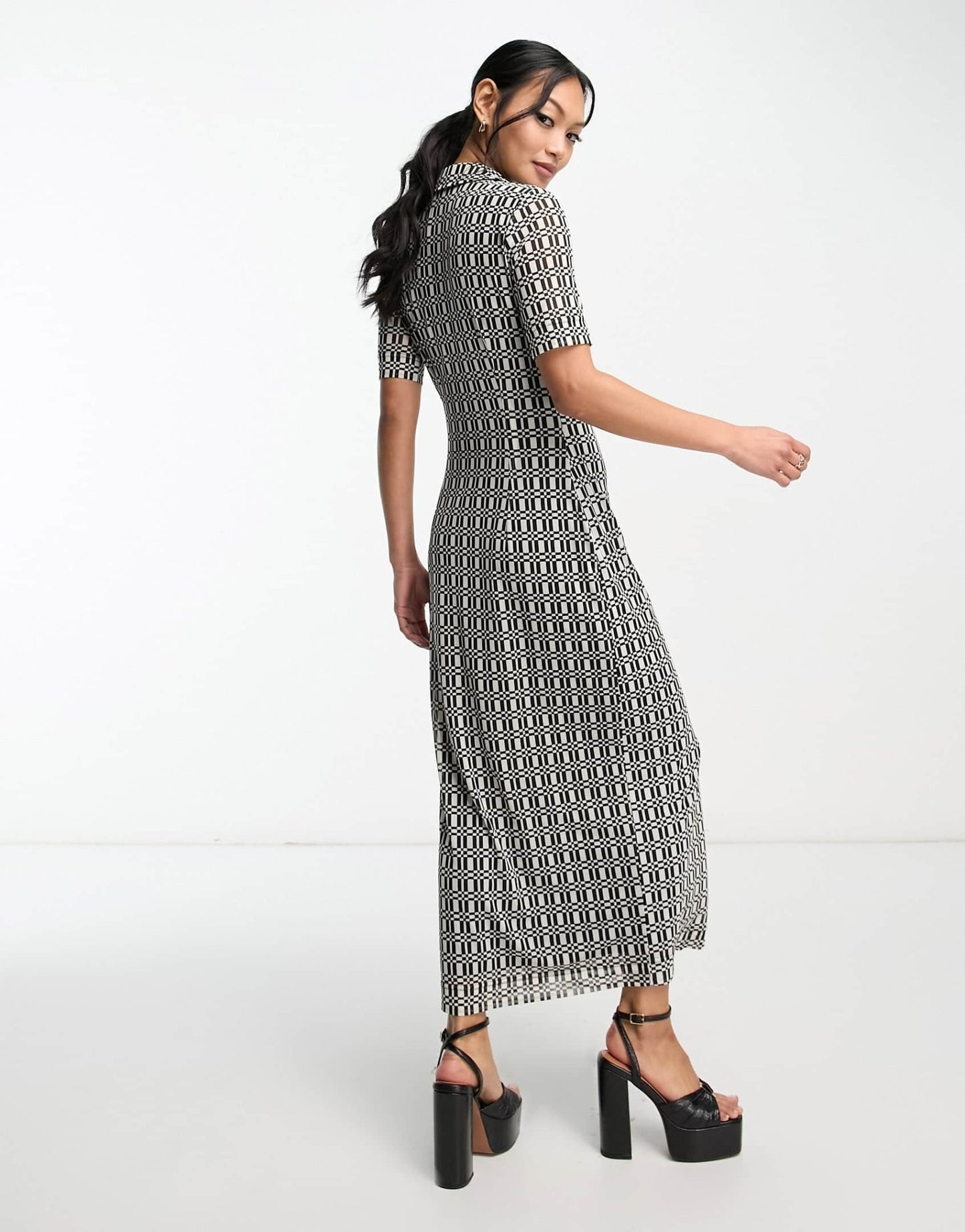 Whistles short sleeve midi sheer dress in geometric print - ASOS Sample Sale