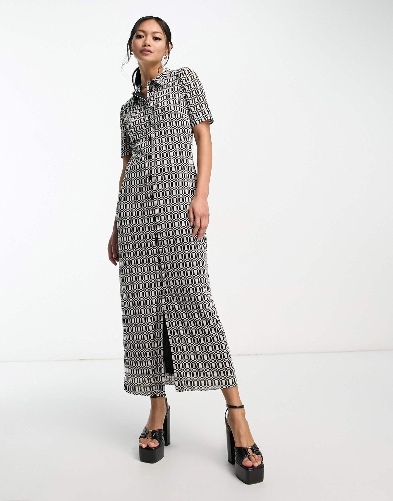 Whistles short sleeve midi sheer dress in geometric print - ASOS Sample Sale