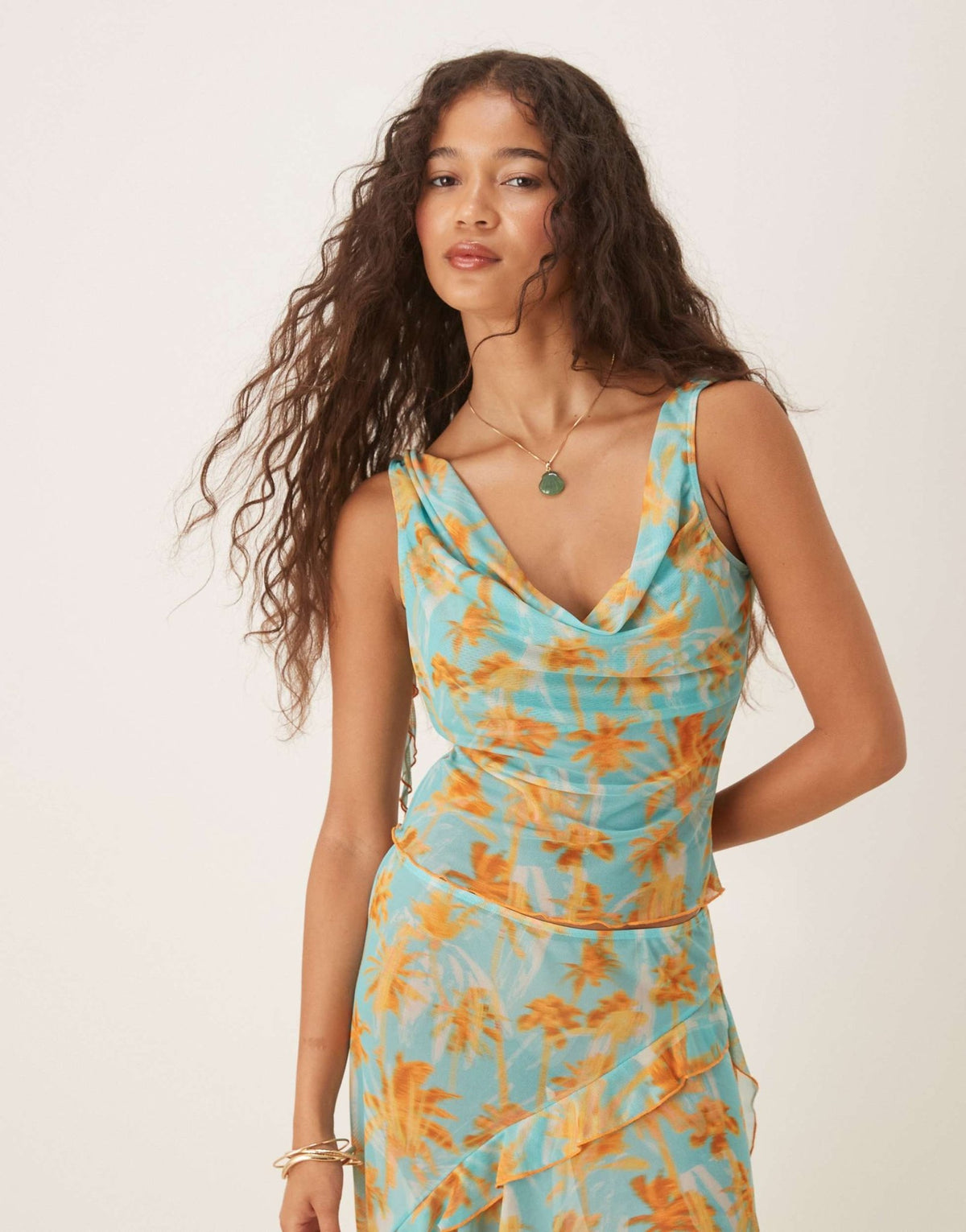 Wild Lovers Sweet Escape palm print mesh beach top co-ord in aqua - ASOS Sample Sale