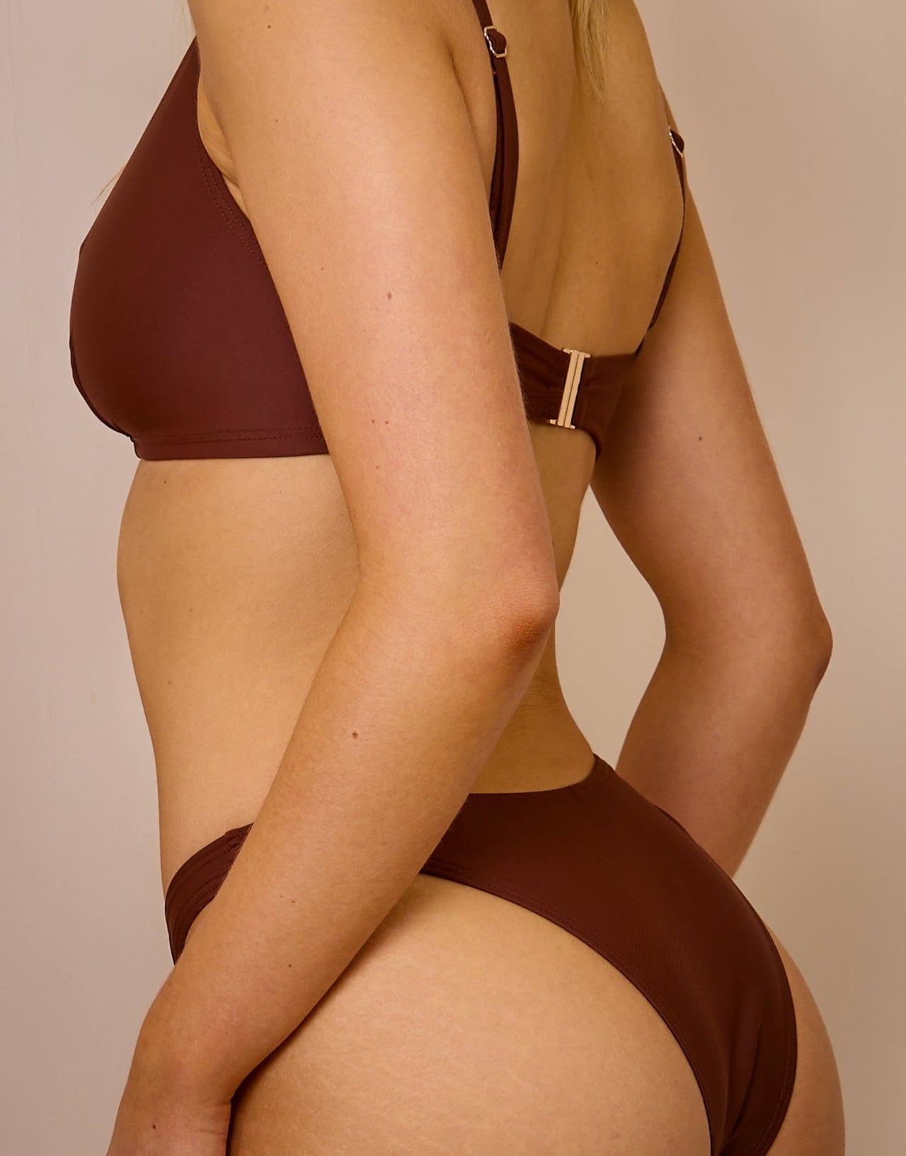 Wolf & Whistle x Maia Andrews ring front high leg bikini bottom in brown - ASOS Sample Sale