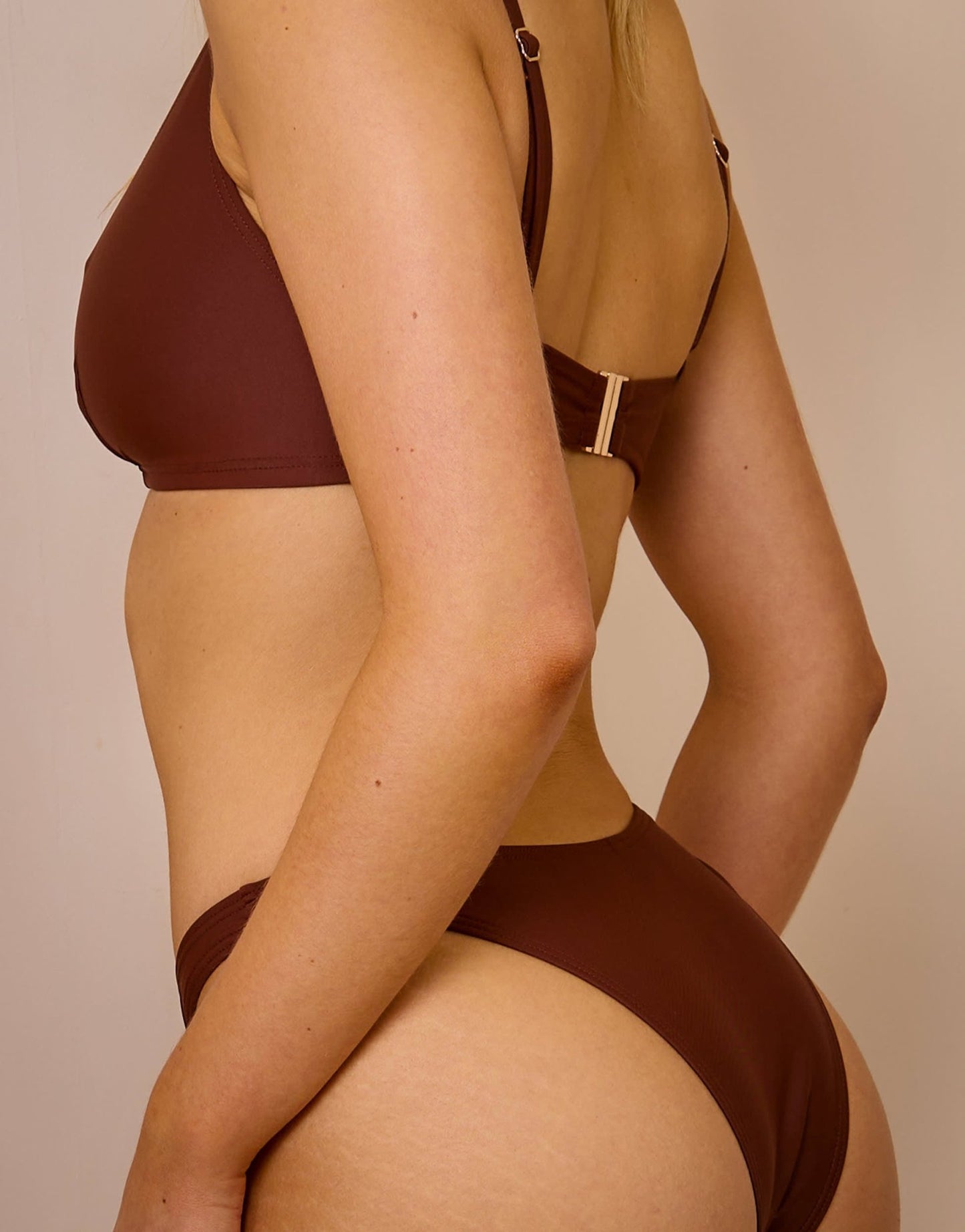 Wolf & Whistle x Maia Andrews ring front high leg bikini bottom in brown - ASOS Sample Sale