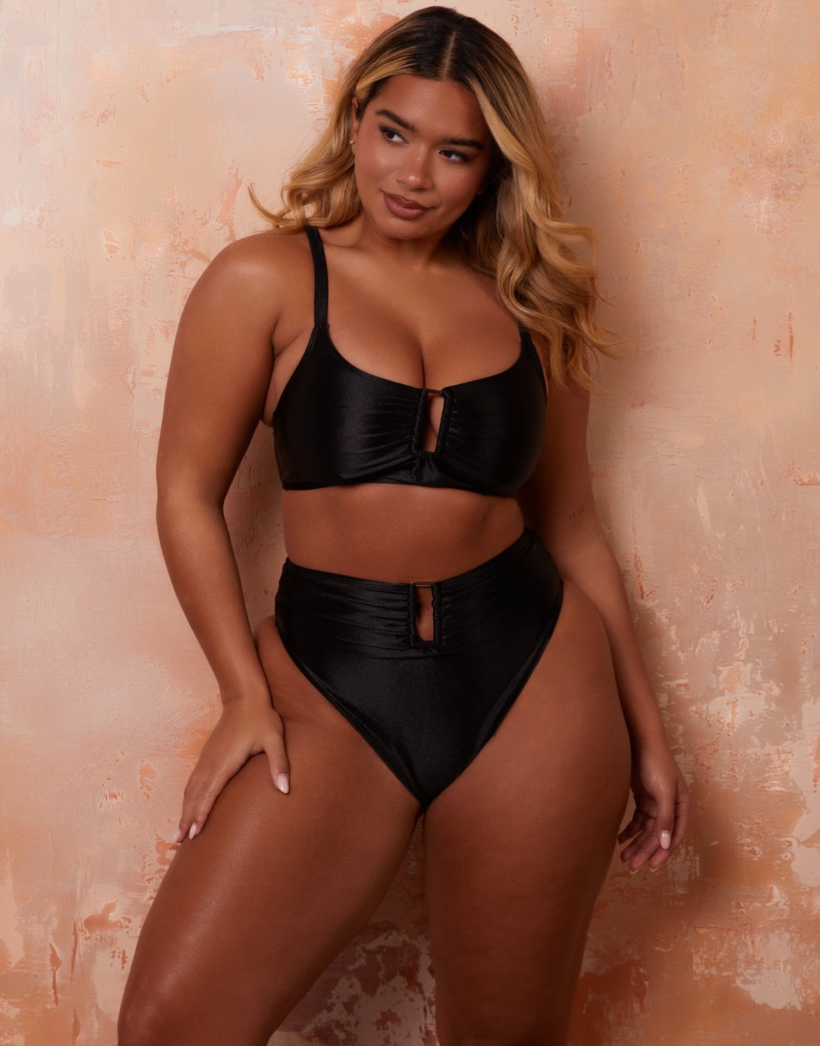 Wolf & Whistle X Natalie Gessey Fuller Bust bikini bottom with gold ring detail - ASOS Sample Sale