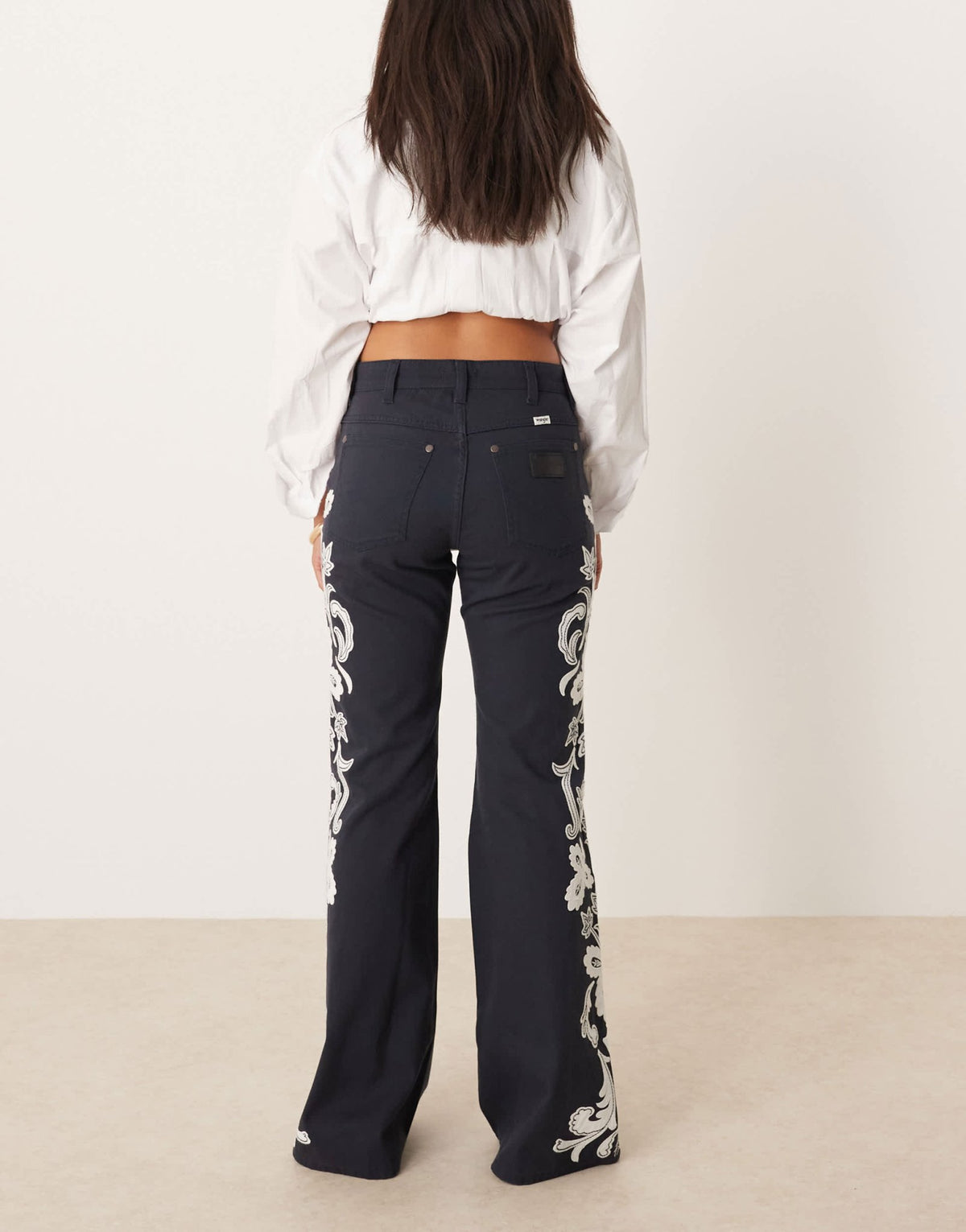 Wrangler 70s flare jeans with floral embriodery in black - ASOS Sample Sale