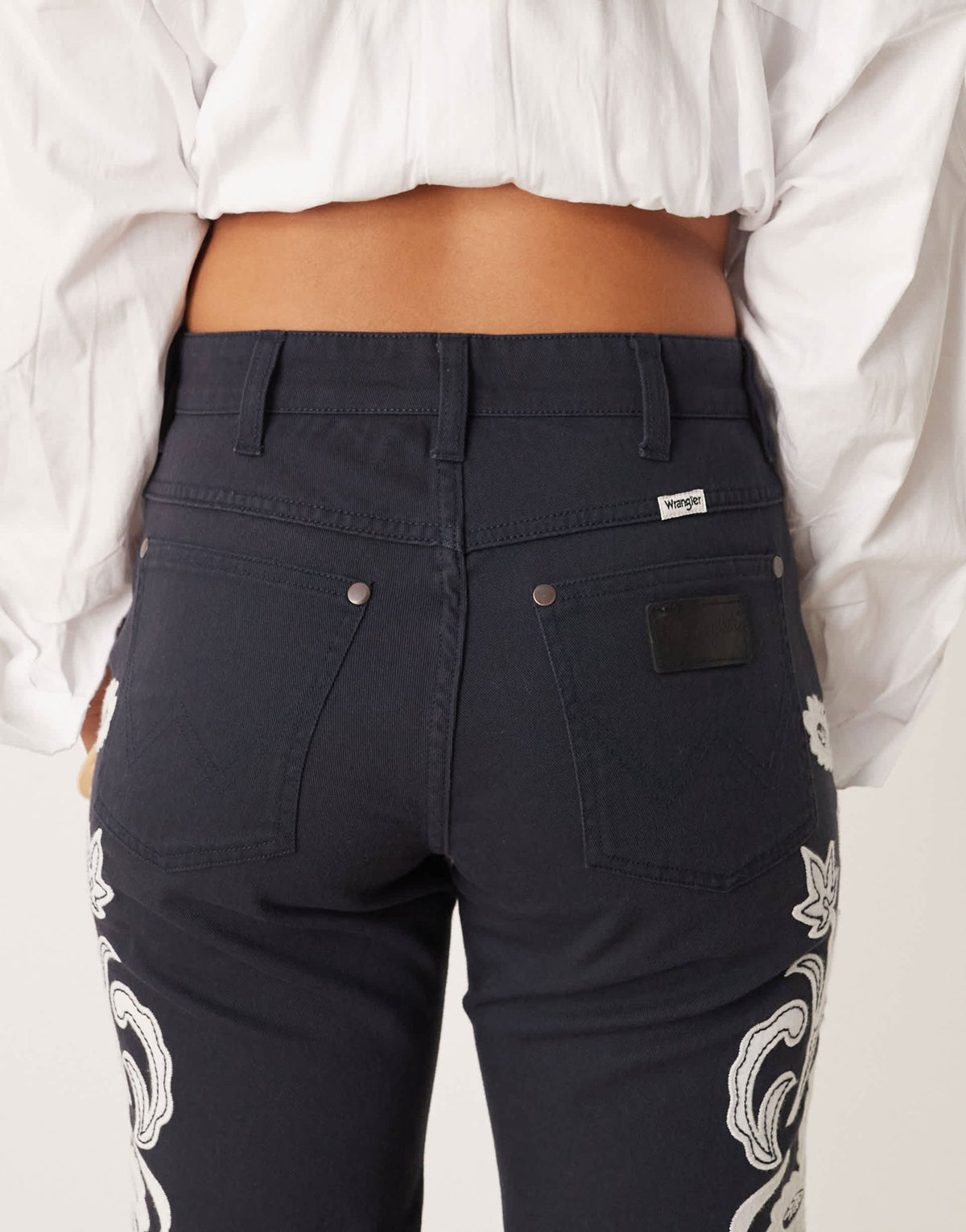 Wrangler 70s flare jeans with floral embriodery in black - ASOS Sample Sale