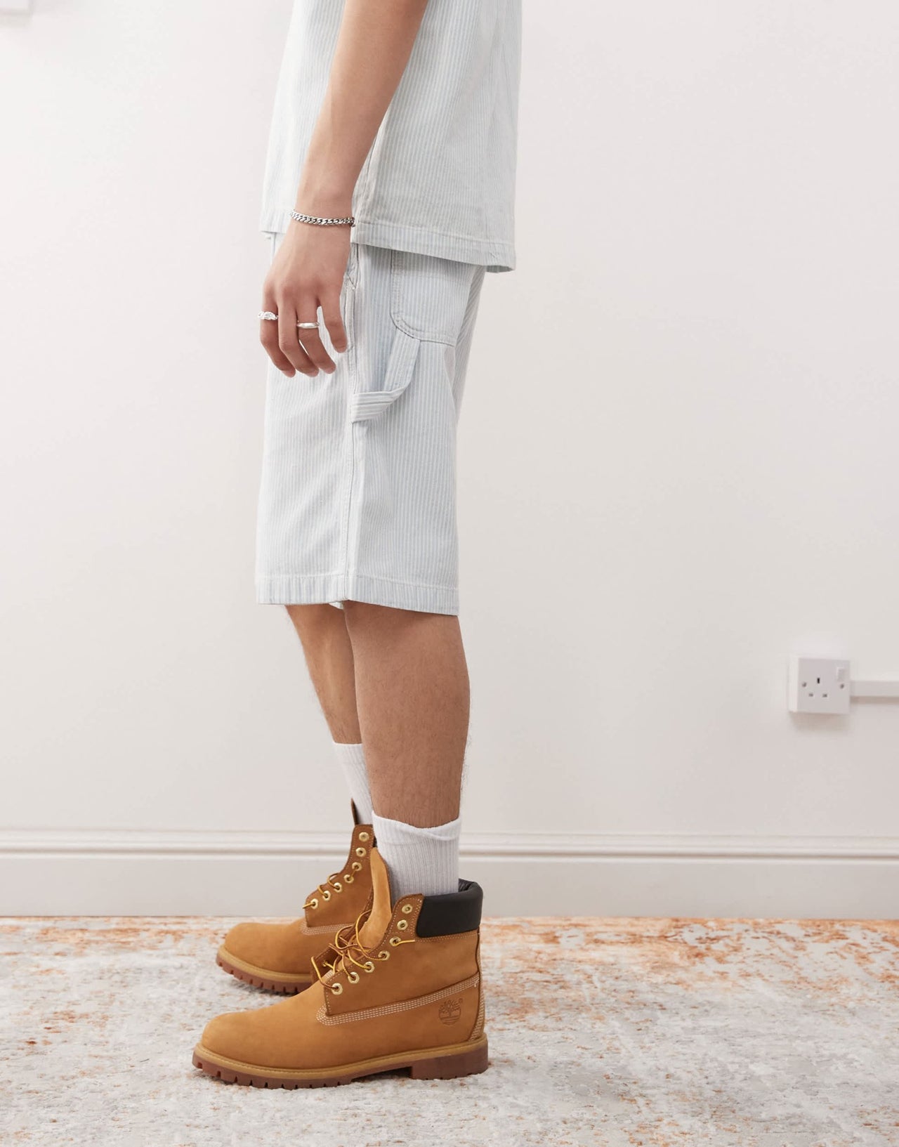 Wrangler Casey Jones workwear carpenter railroad stripe denim shorts in light wash CO - ORD - ASOS Sample Sale