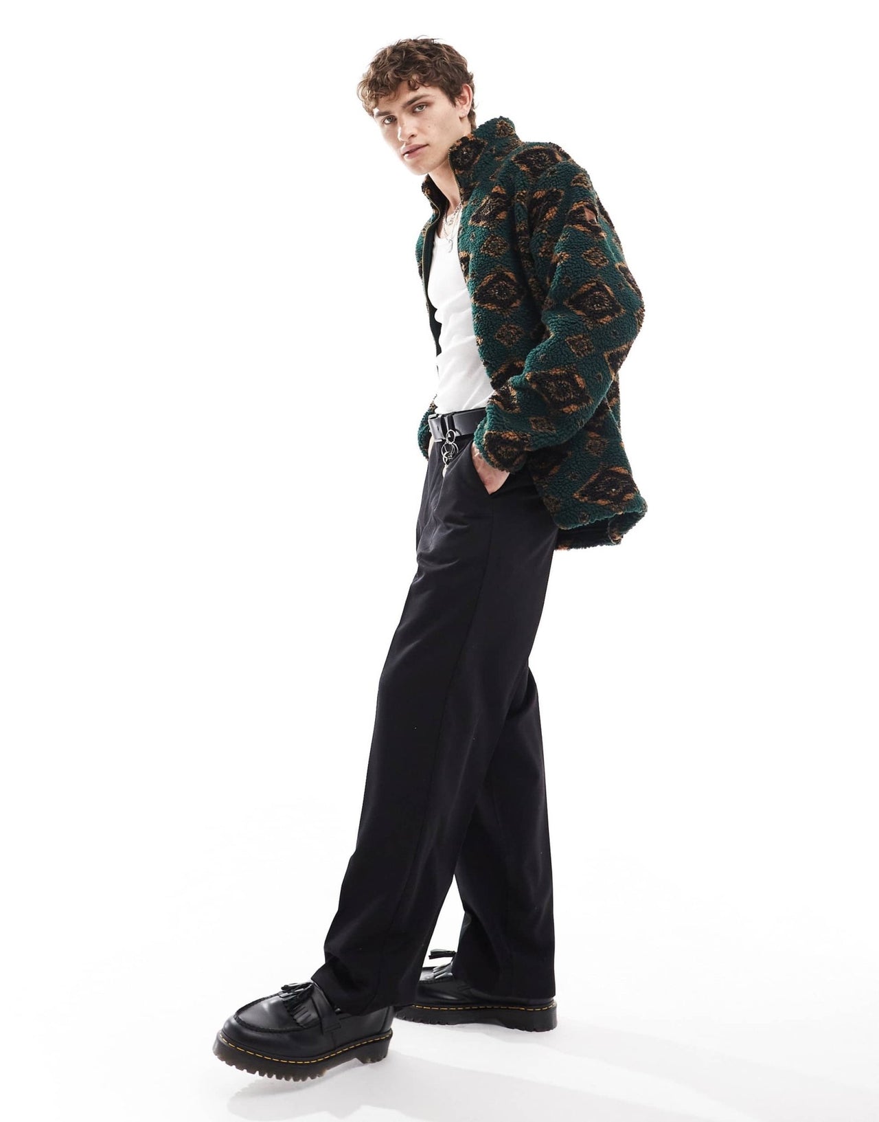 Wrangler diamond print borg sherpa jacket in dark green - ASOS Sample Sale
