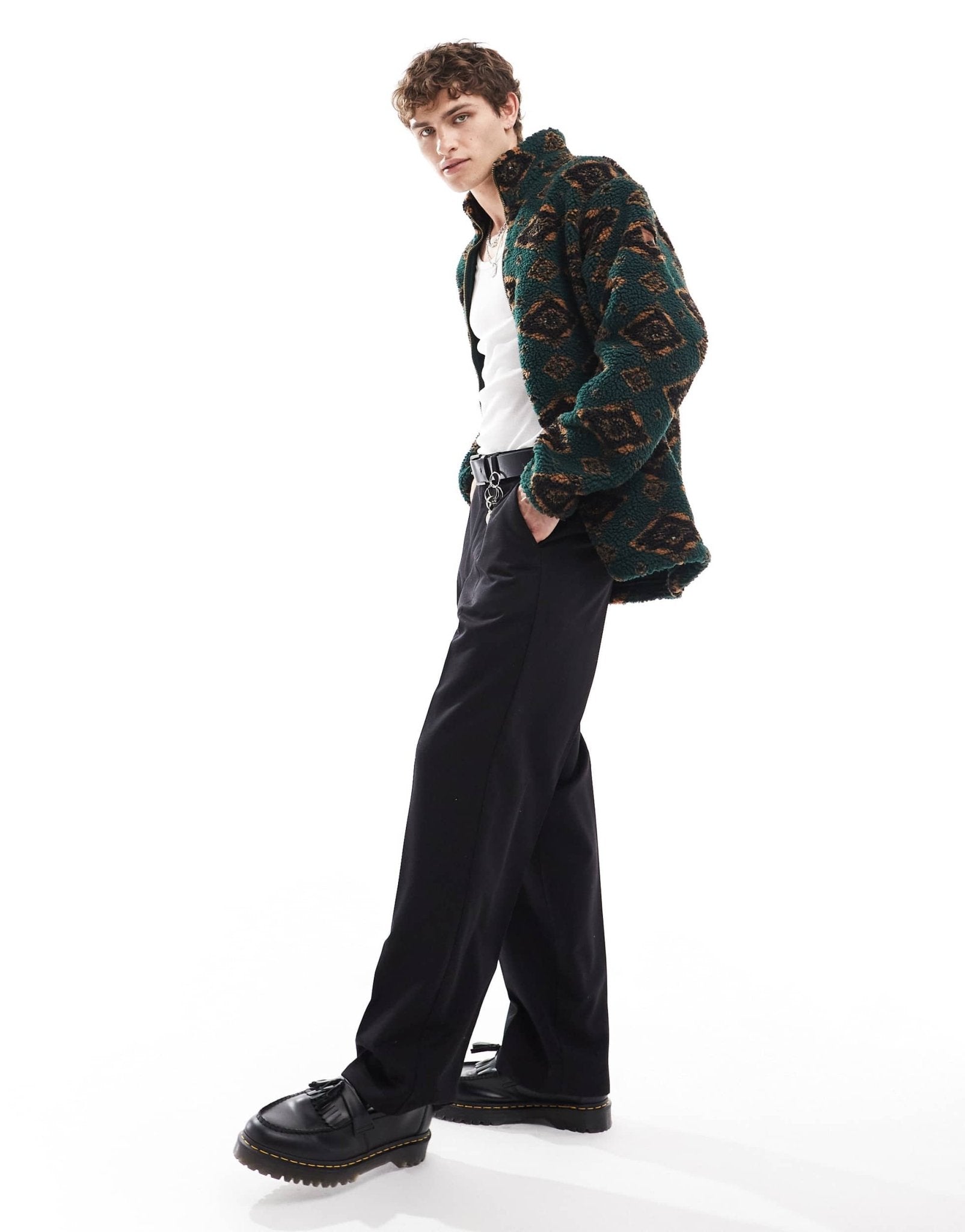 Wrangler diamond print borg sherpa jacket in dark green - ASOS Sample Sale