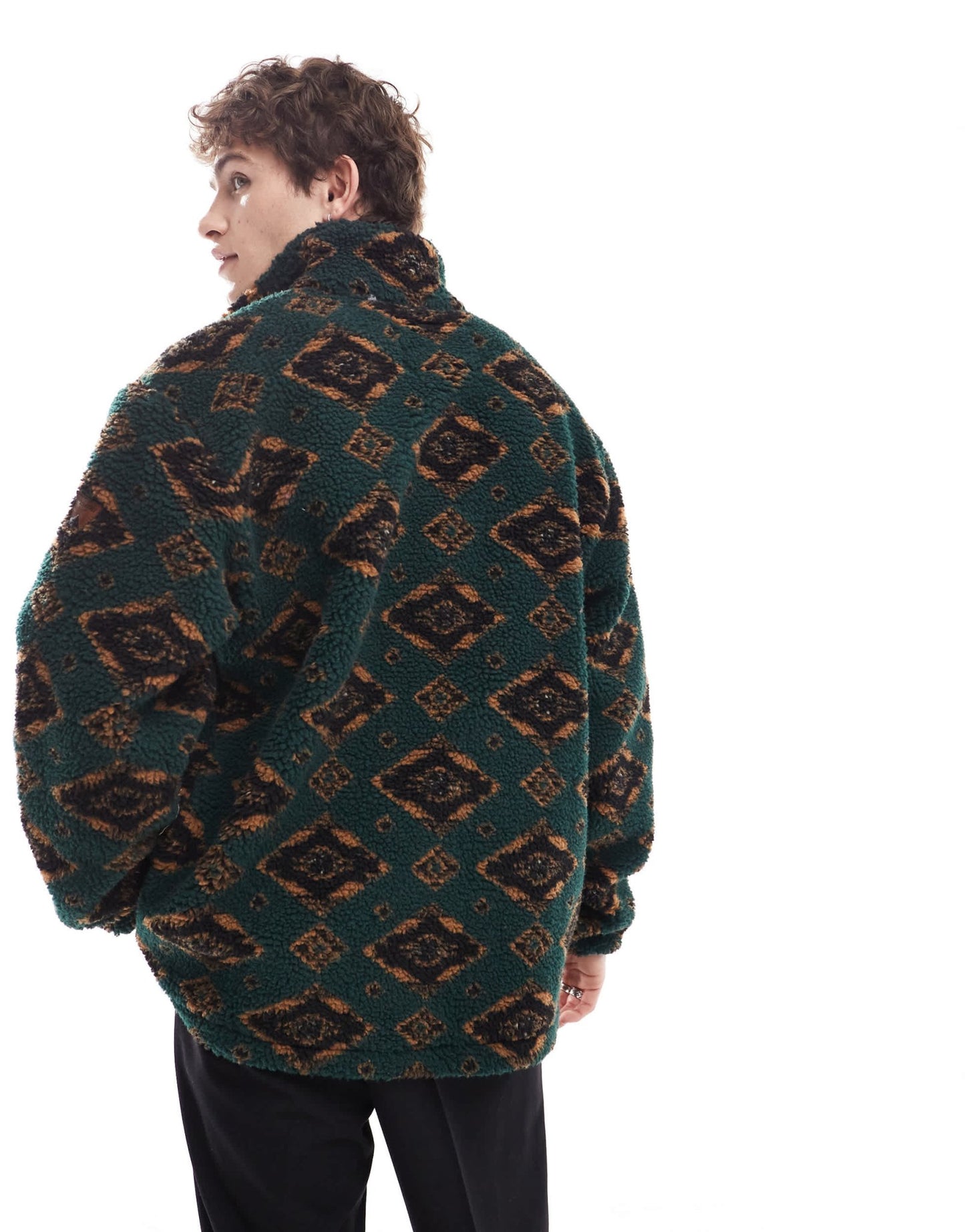 Wrangler diamond print borg sherpa jacket in dark green - ASOS Sample Sale