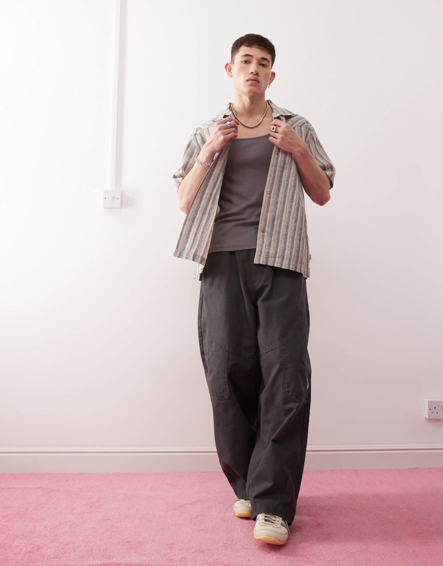 Wrangler resort stripe linen cotton mix relaxed dobby shirt in indigo blue - ASOS Sample Sale