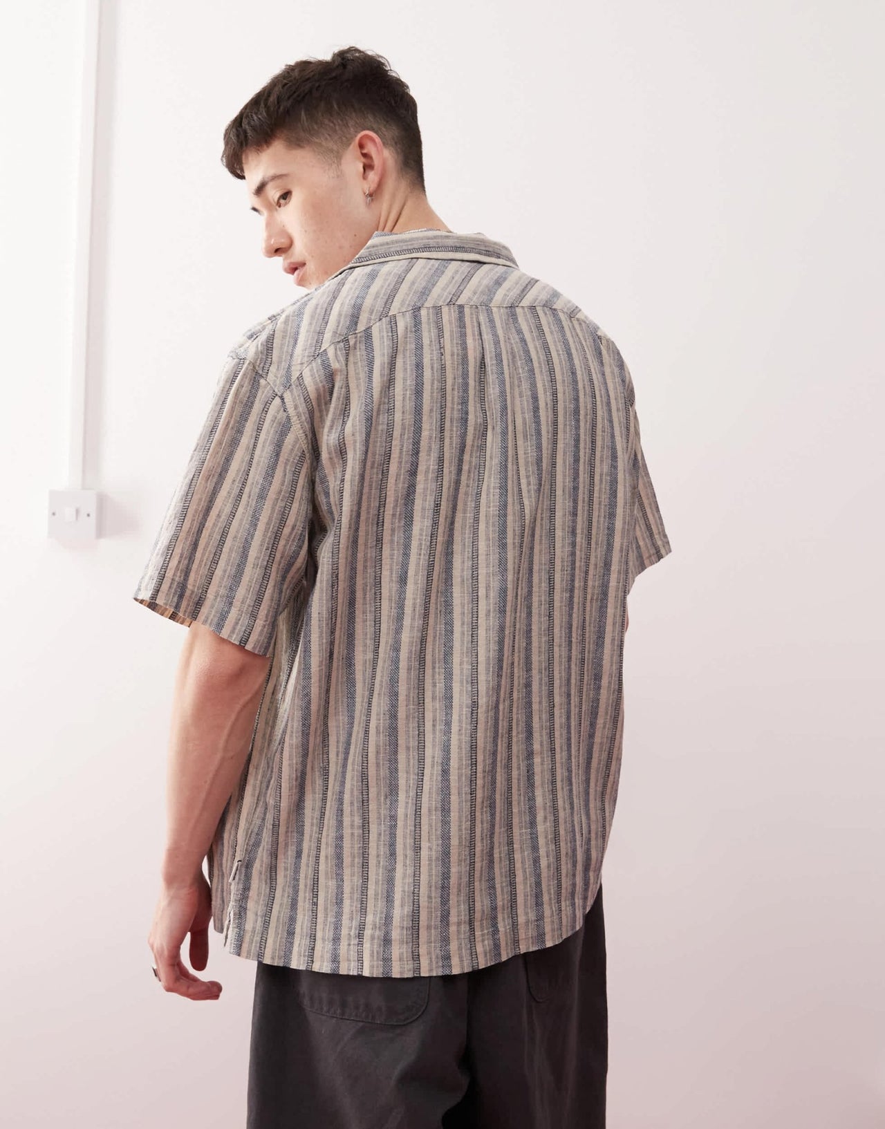 Wrangler resort stripe linen cotton mix relaxed dobby shirt in indigo blue - ASOS Sample Sale