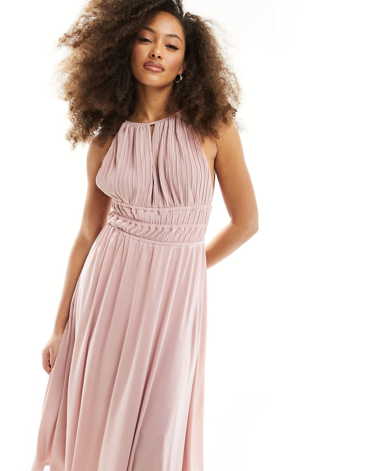 Y.A.S Bridesmaid halterneck plisse maxi dress in pink - ASOS Sample Sale