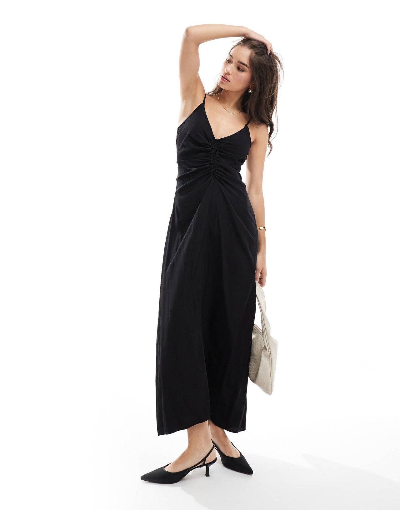 YAS cami maxi dress with ruched front in black - BLACK - ASOS Sample Sale