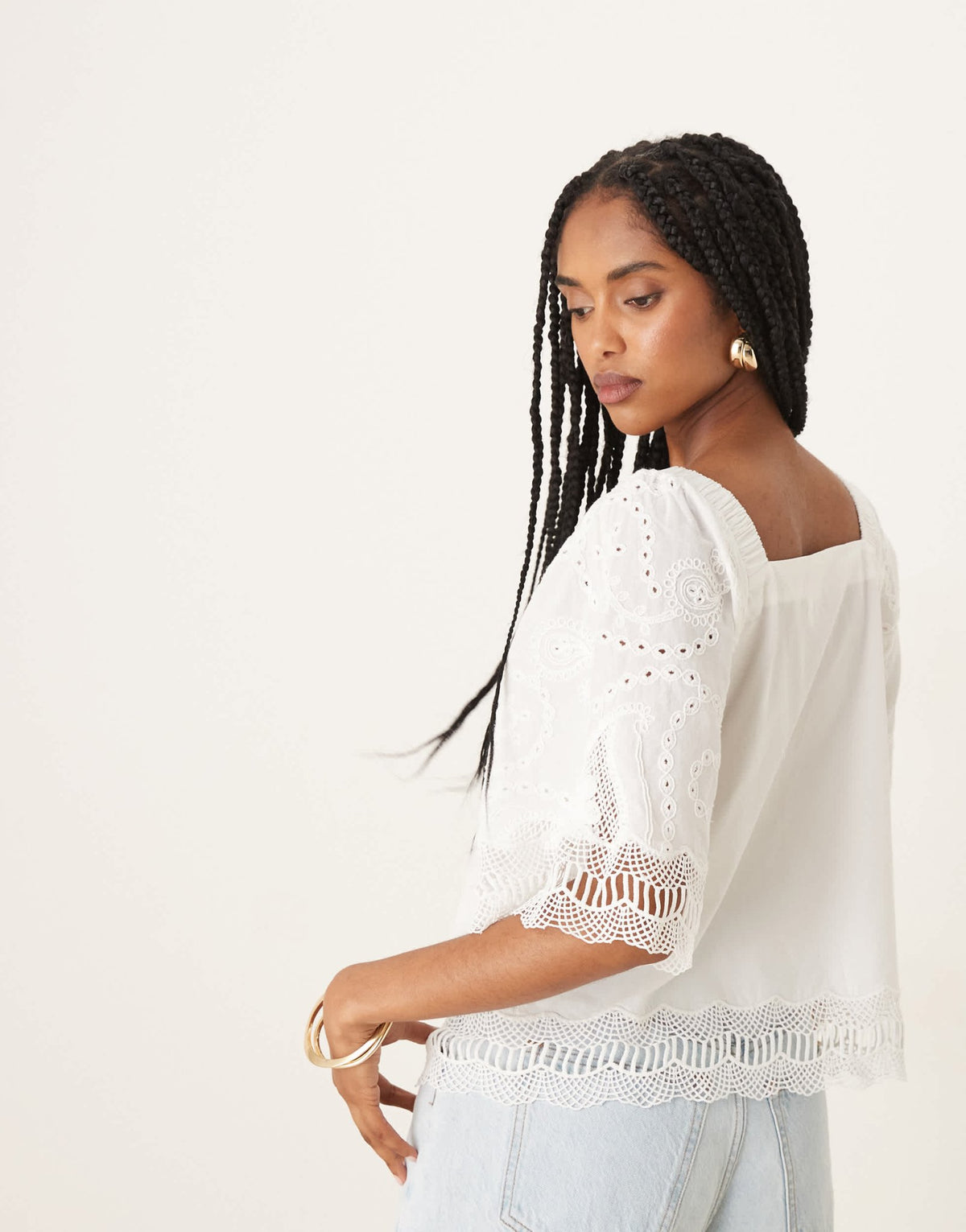 YAS crochet trim tie front square neck blouse in white - ASOS Sample Sale