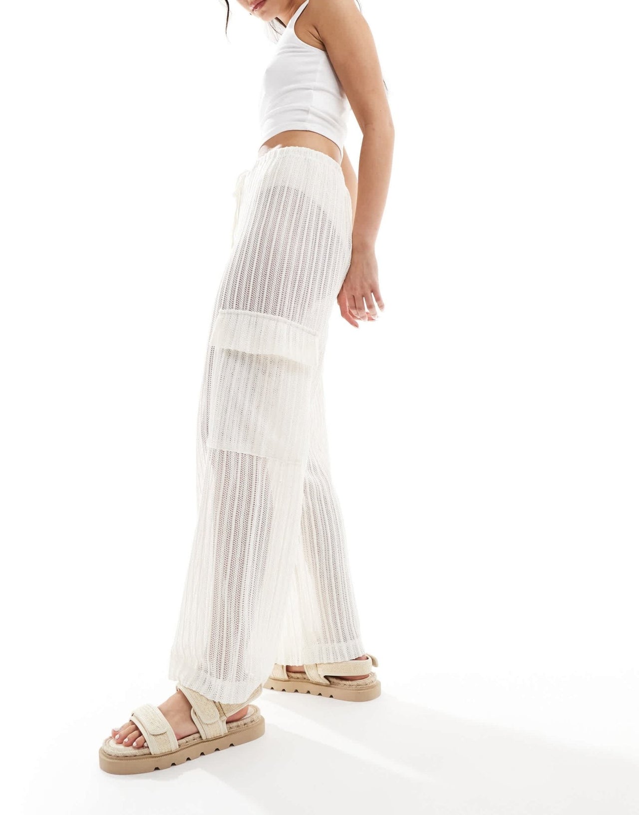 Y.A.S crochet wide leg cargo pants in cream - ASOS Sample Sale