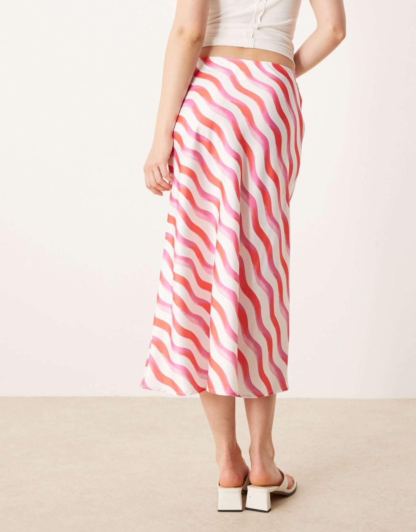 YAS diagonal stripe midi skirt in pink and white - ASOS Sample Sale
