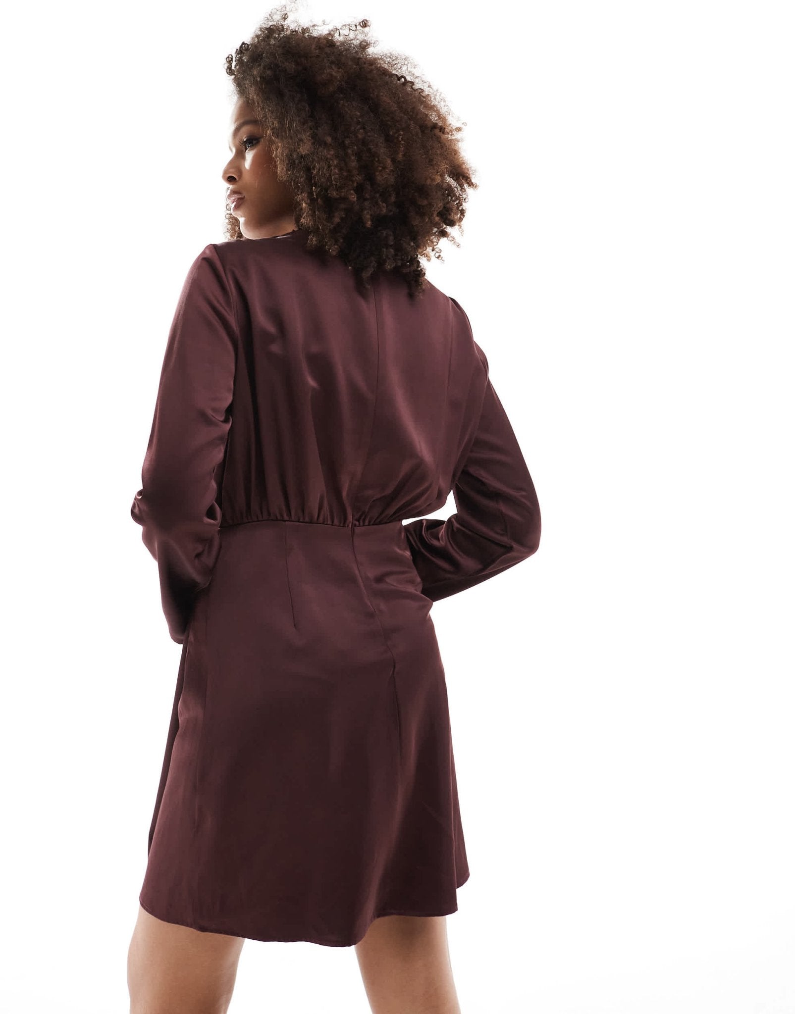 YAS draped satin mini dress in chocolate - ASOS Sample Sale