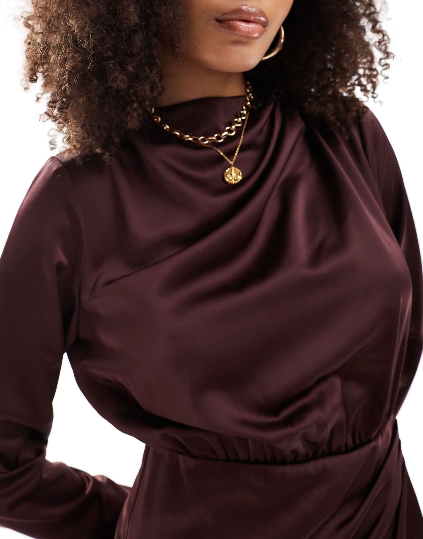 YAS draped satin mini dress in chocolate - ASOS Sample Sale