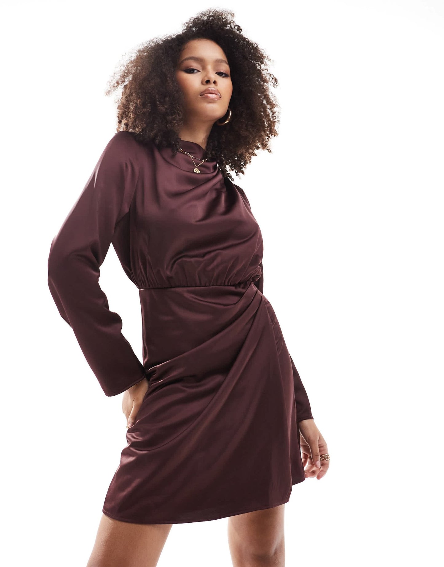YAS draped satin mini dress in chocolate - ASOS Sample Sale
