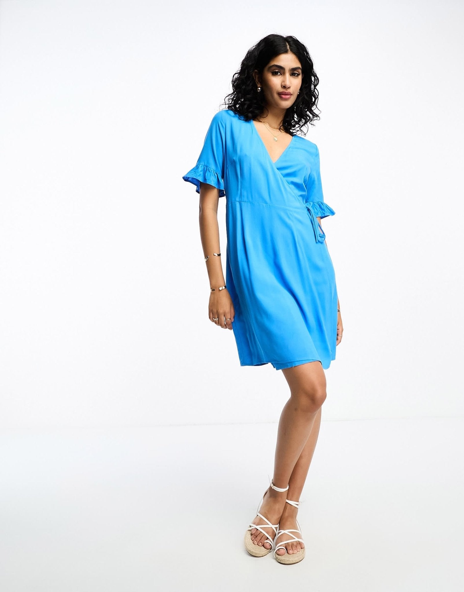 asos blue wrap dress Y.A.S elma mini wrap dress in blue – ASOS Sample Sale