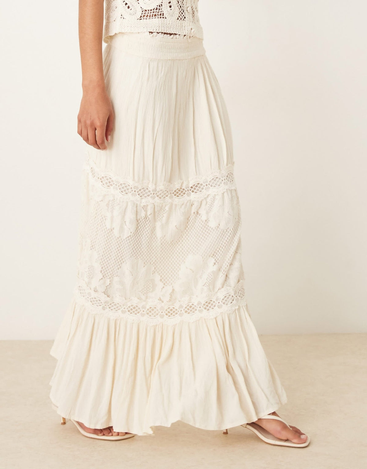 YAS Festival crochet lace insert boho maxi skirt in cream - ASOS Sample Sale