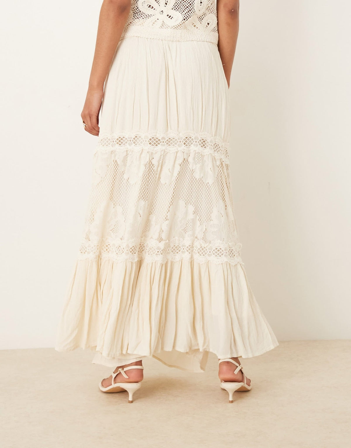 YAS Festival crochet lace insert boho maxi skirt in cream - ASOS Sample Sale
