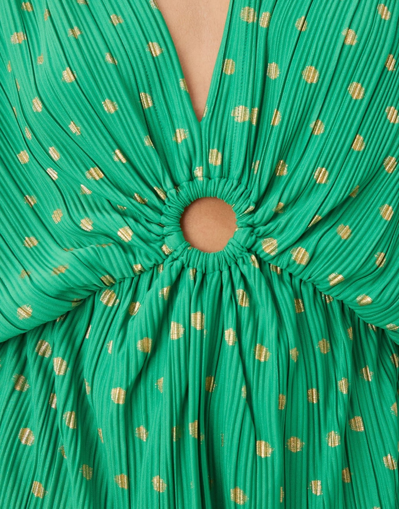 YAS foil spot plisse blouson sleeve maxi dress in green - ASOS Sample Sale