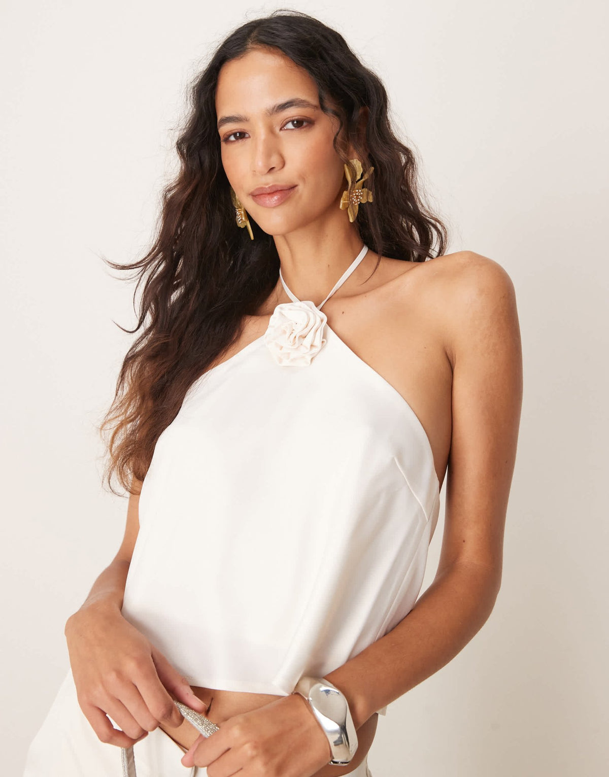 YAS halter neck corsage detail top co - ord in gardenia white - ASOS Sample Sale