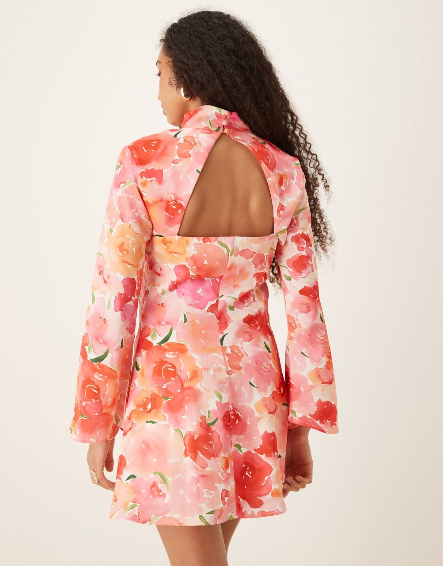 YAS high neck cut out satin mini dress in floral print - ASOS Sample Sale