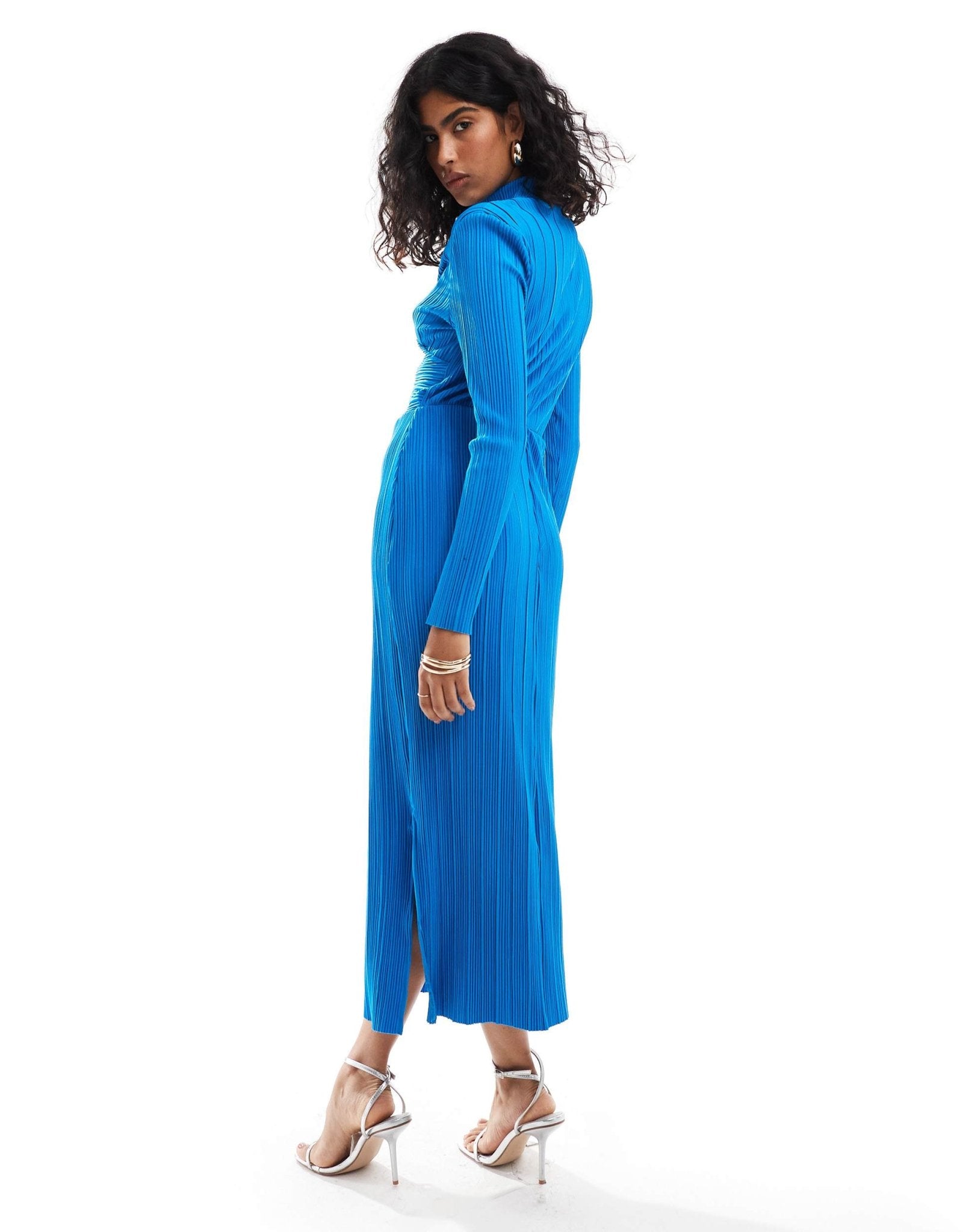 YAS high neck plisse midi dress in blue - ASOS Sample Sale