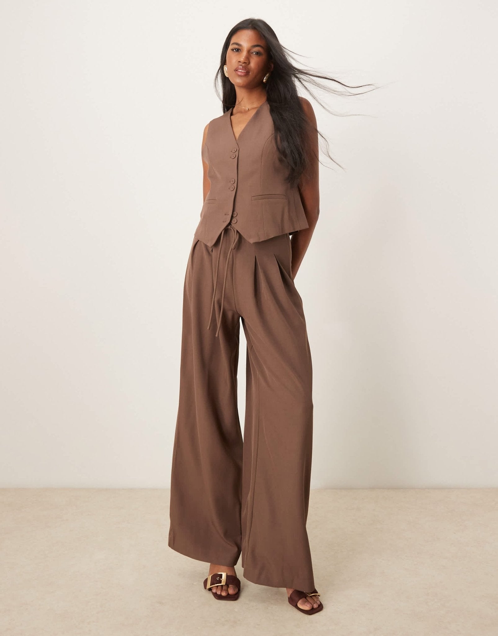 YAS high waist wide leg trousers co - ord in coffee - ASOS Sample Sale