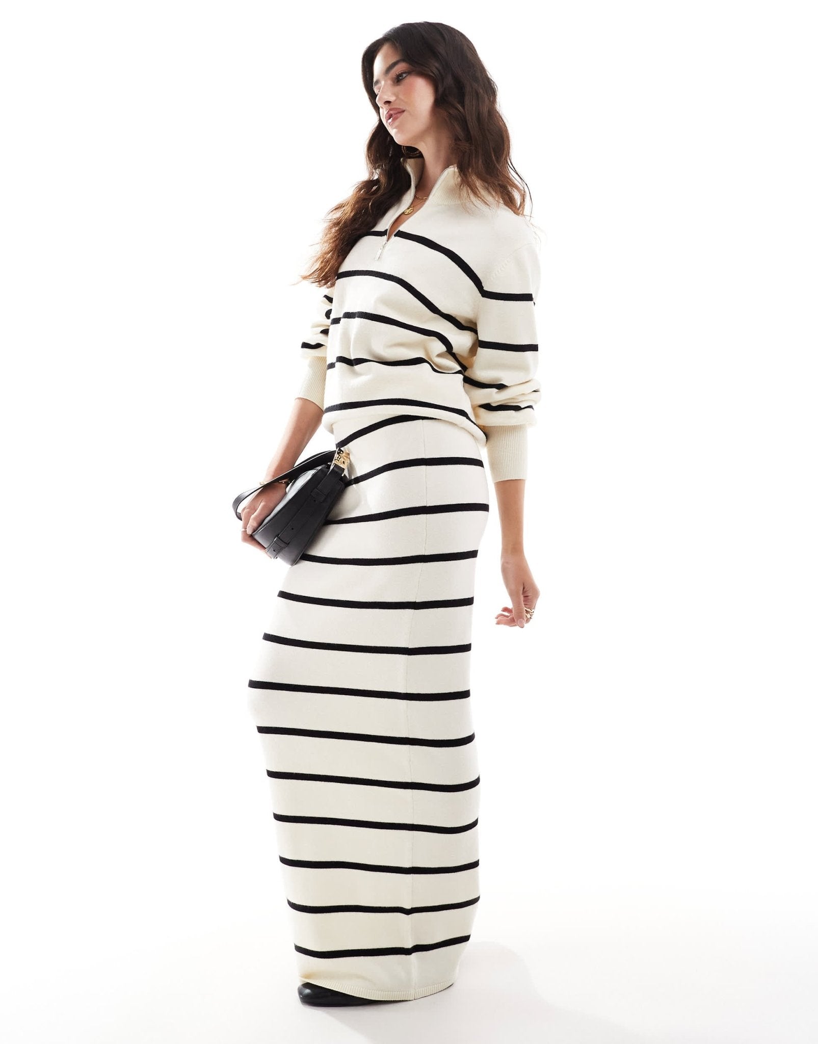 YAS knitted maxi skirt co - ord in cream and black stripes - ASOS Sample Sale