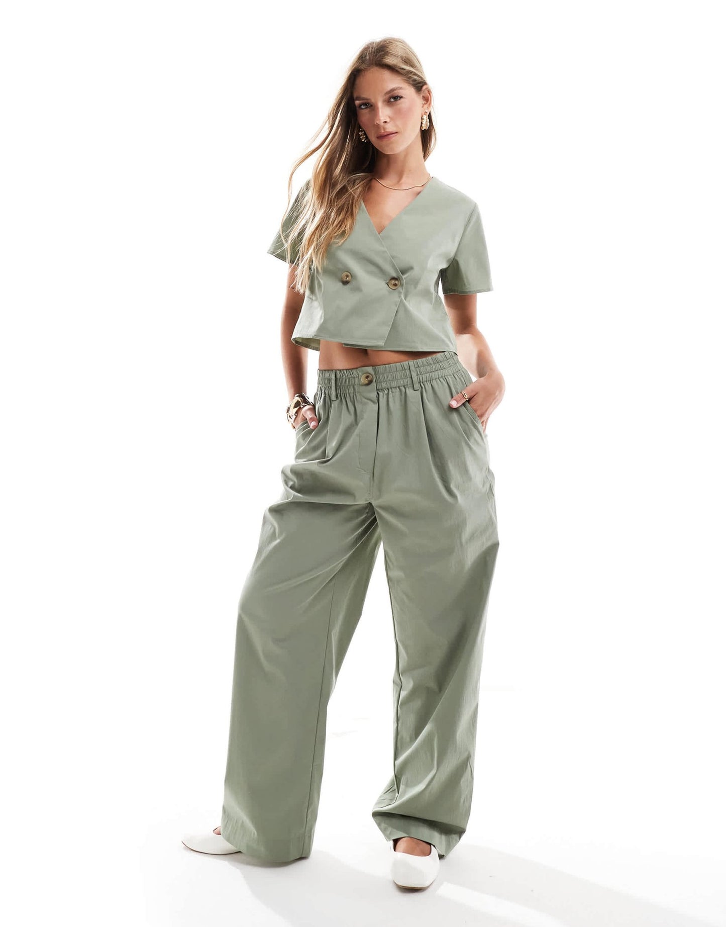 YAS lightweight chino trouser co - ord in oil green - LGREEN - ASOS Sample Sale