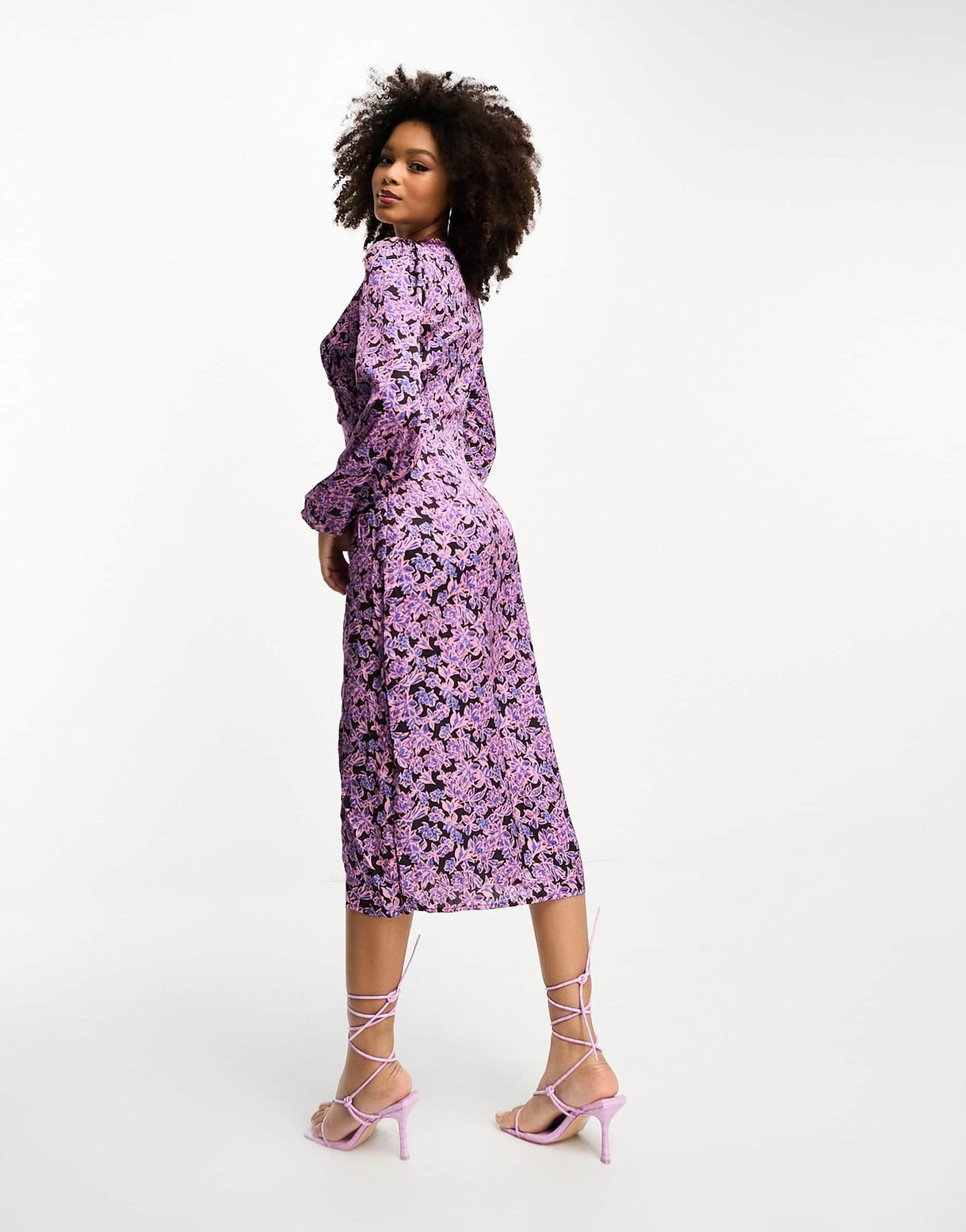 Y.A.S long sleeve midi dress in purple floral print - ASOS Sample Sale