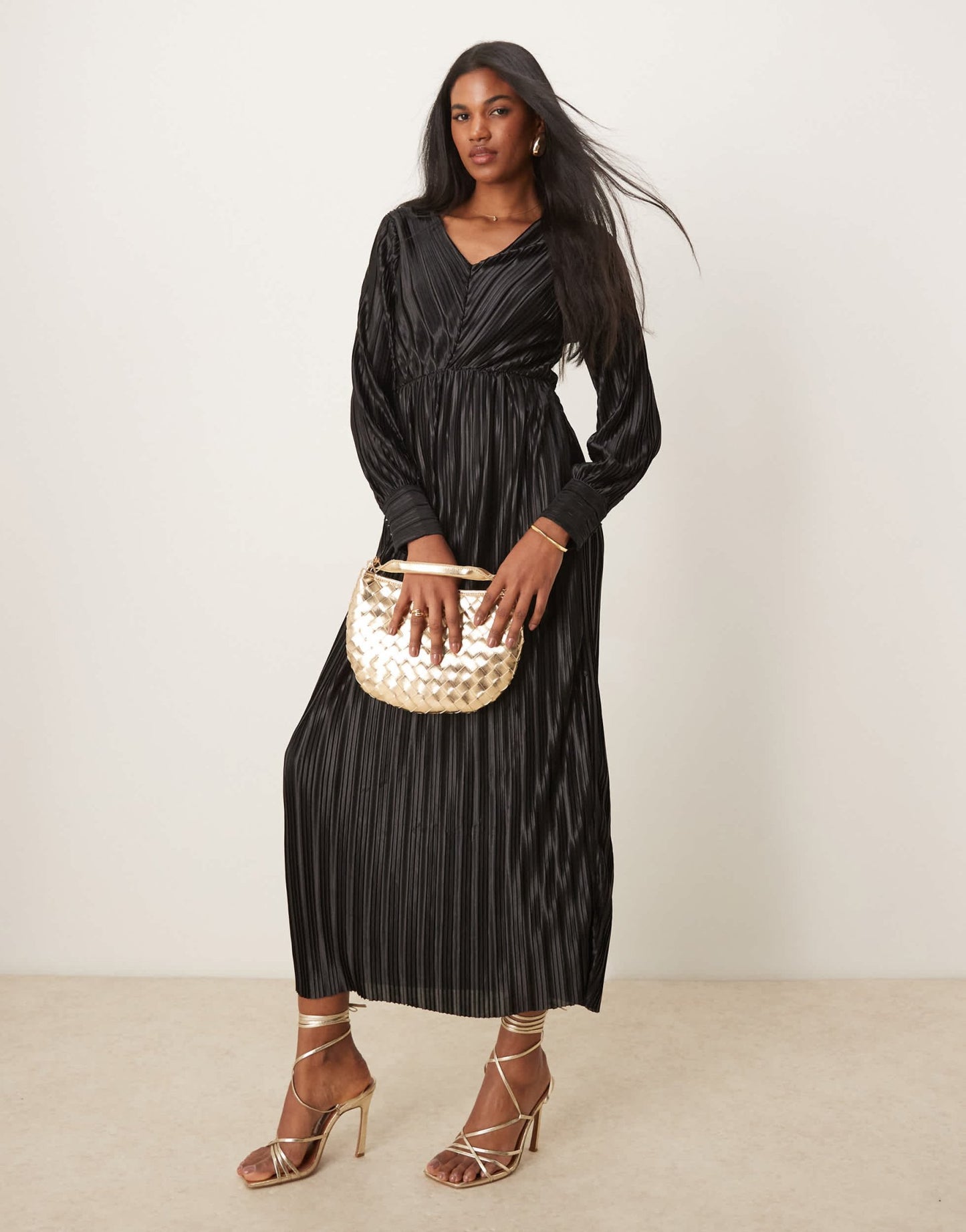 YAS long sleeve plisse dress in black - ASOS Sample Sale
