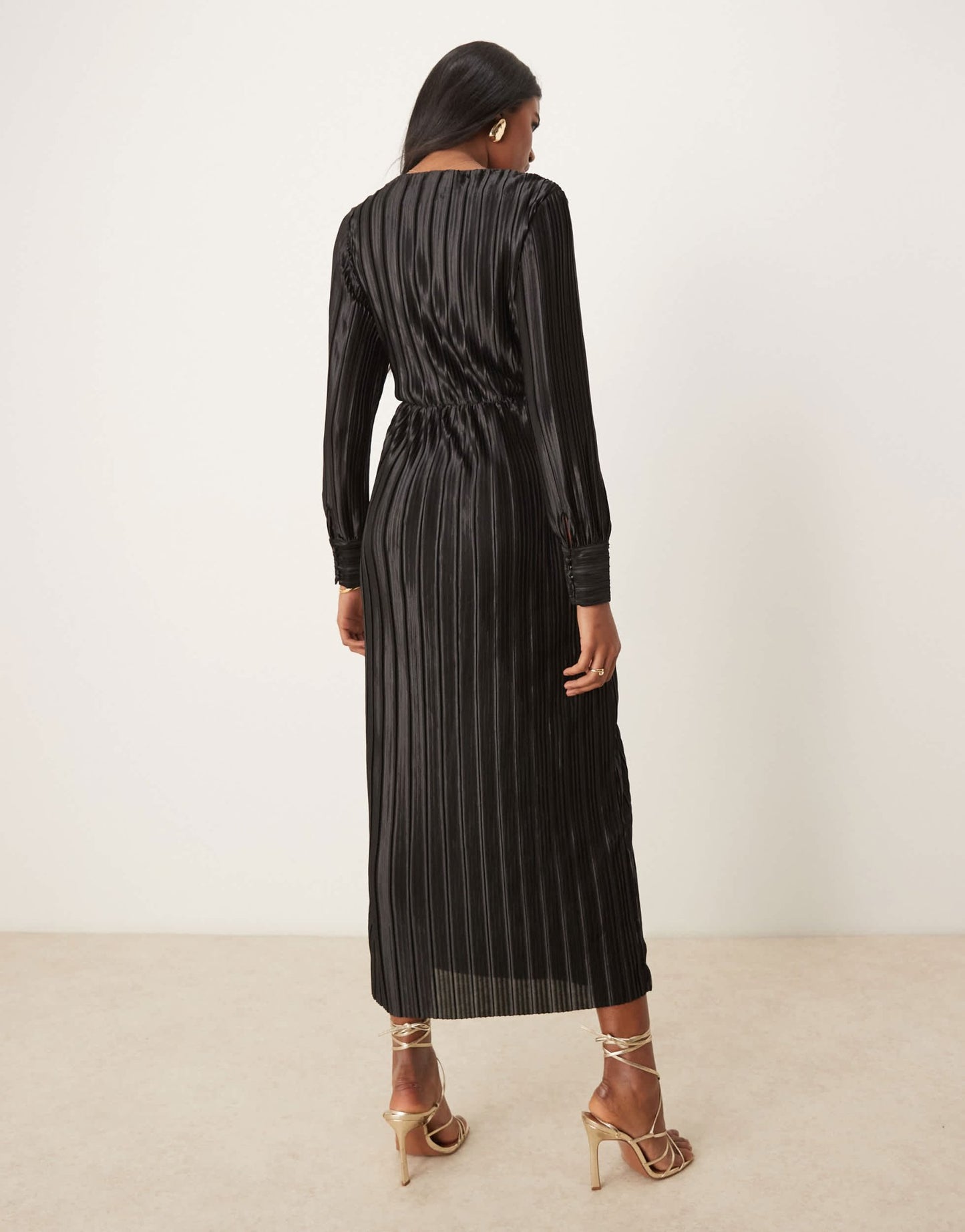 YAS long sleeve plisse dress in black - ASOS Sample Sale