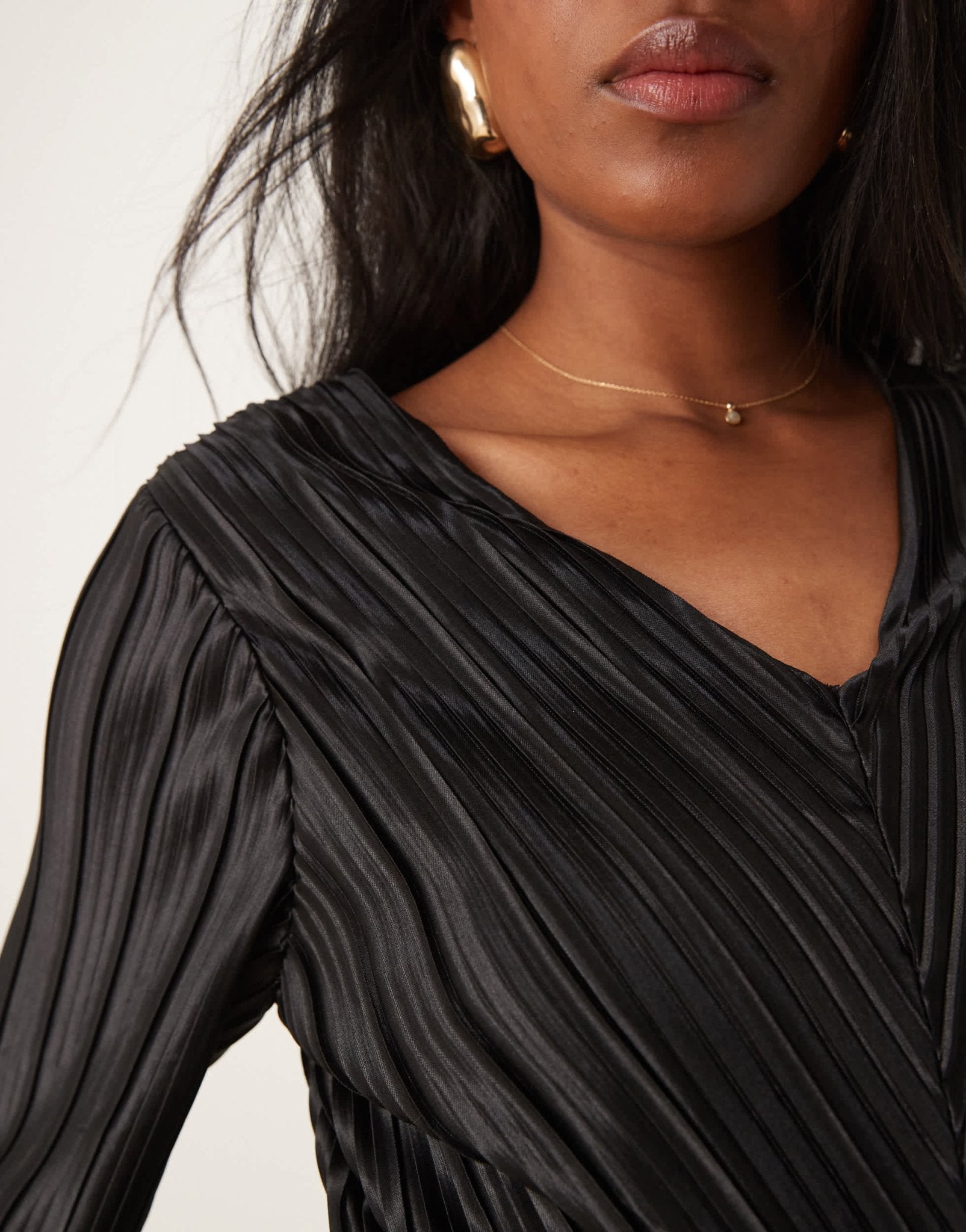 YAS long sleeve plisse dress in black - ASOS Sample Sale