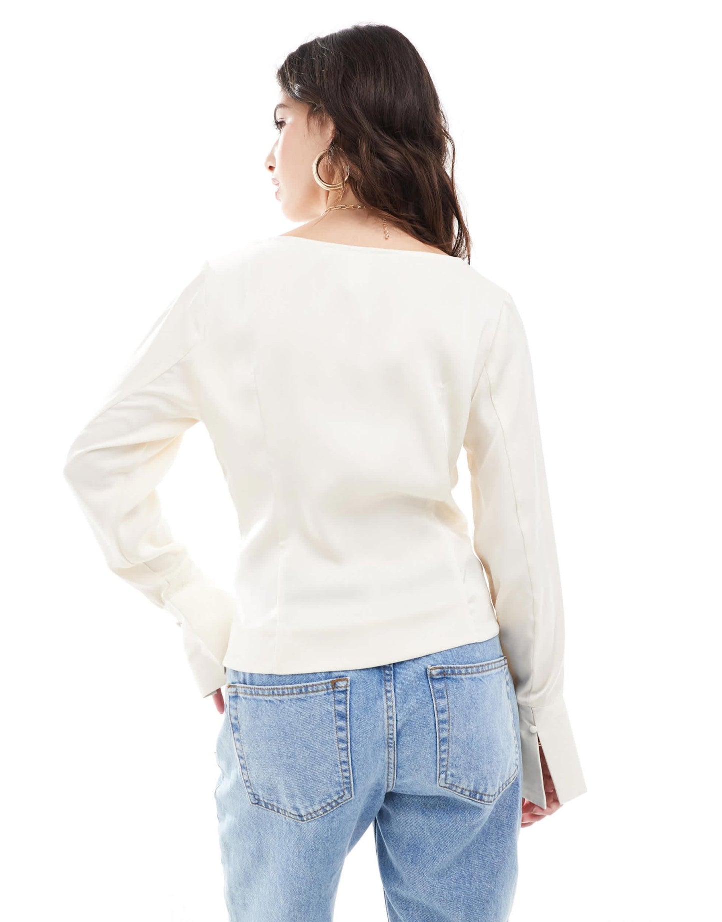 YAS long sleeve satin top in off white - WHITE - ASOS Sample Sale