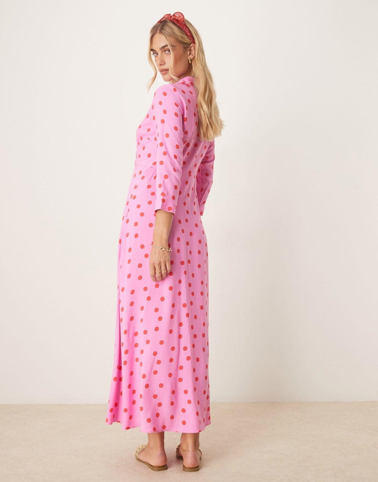 YAS maxi shirt dress in pink and red polka dot print - ASOS Sample Sale